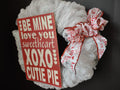 Valentine's Day Ribbon Mesh Handmade White 16" Wreath with Red Bow (lot 4763)