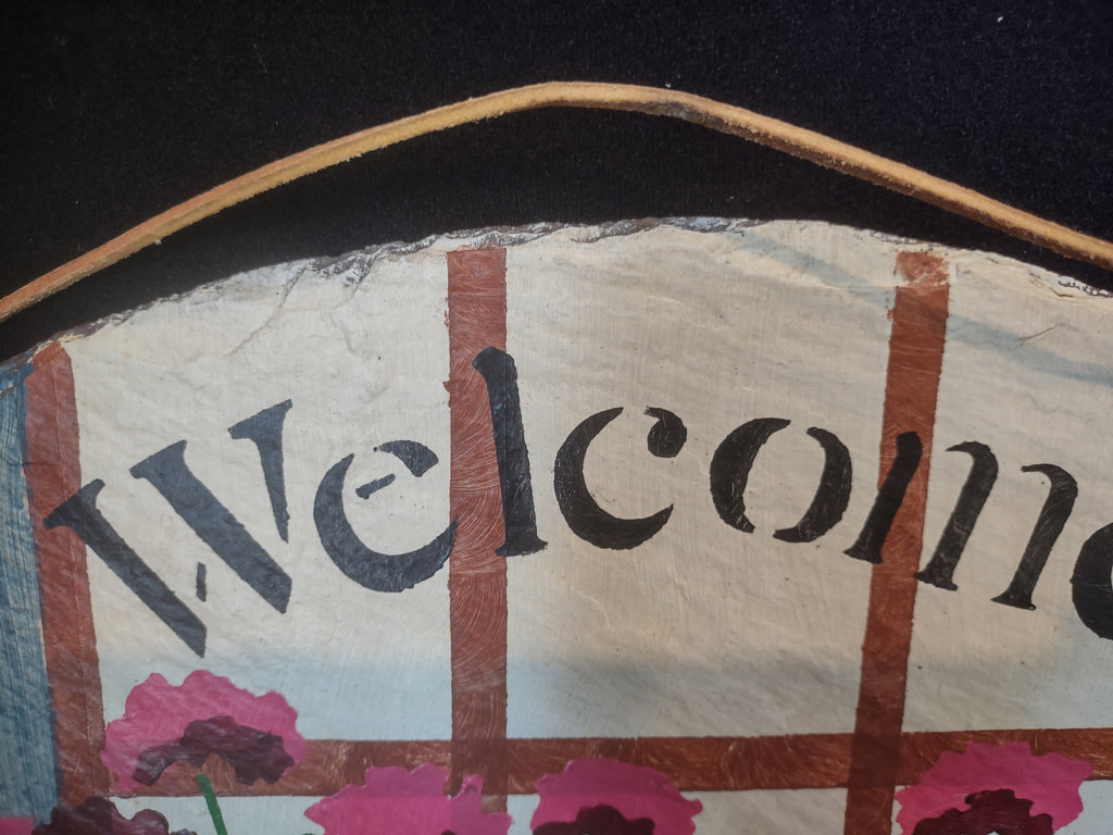 Vintage Slate Stone Painted Flower Bed Welcome Sign 14" x 10" (lot 2685)