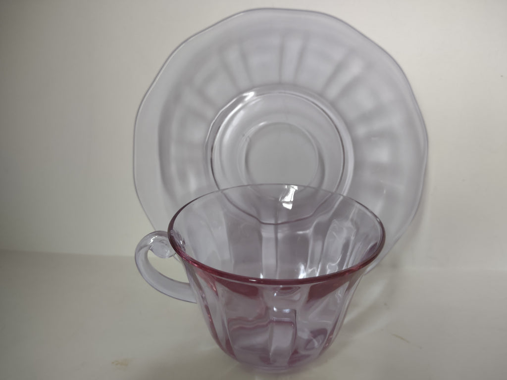 Fostoria Wisteria Lilac Lafayette Glass Teacup & Saucer Set Neodymium (lot 2730)