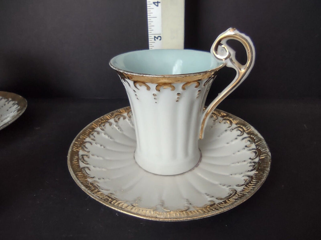 3 x Vintage Demitasse Cup Pink Blue Gold Scroll Trim (lot 518)