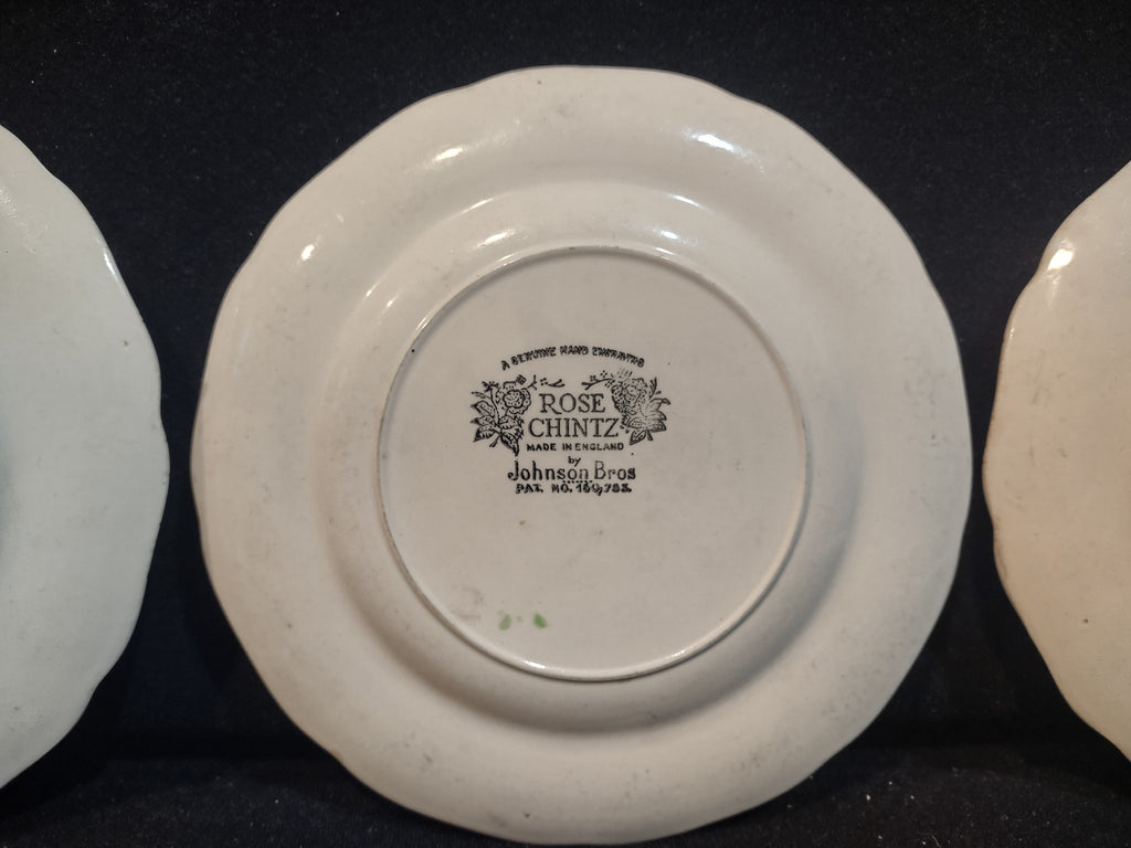 Vintage Dinner Plate x 2 Rose Chintz Johnson Bros Black Stamp (lot 5696)