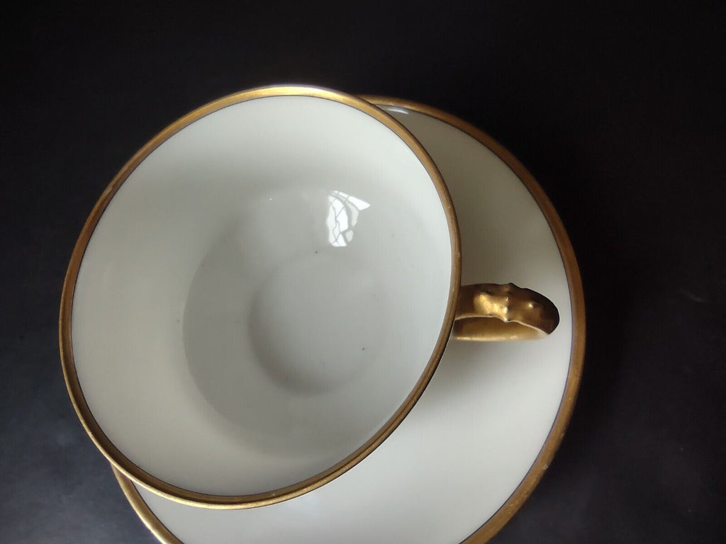 Haviland Limoges France Black & Gold Trim White 3-3/4" Teacup & Saucer (lot 676)
