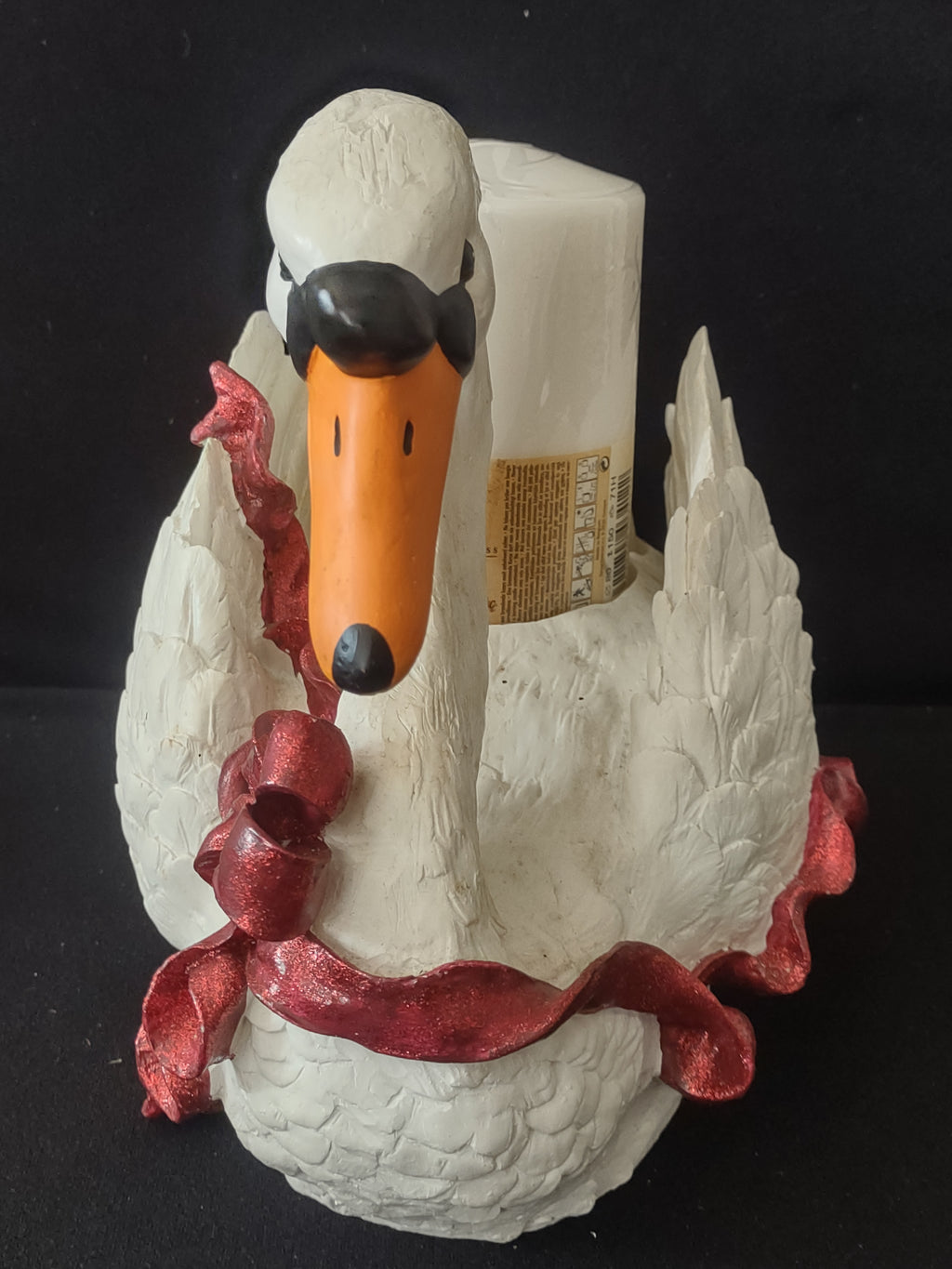 Vintage Musical Swan 3 Candle Holder Red Ribbon Bow (Lot 3573)