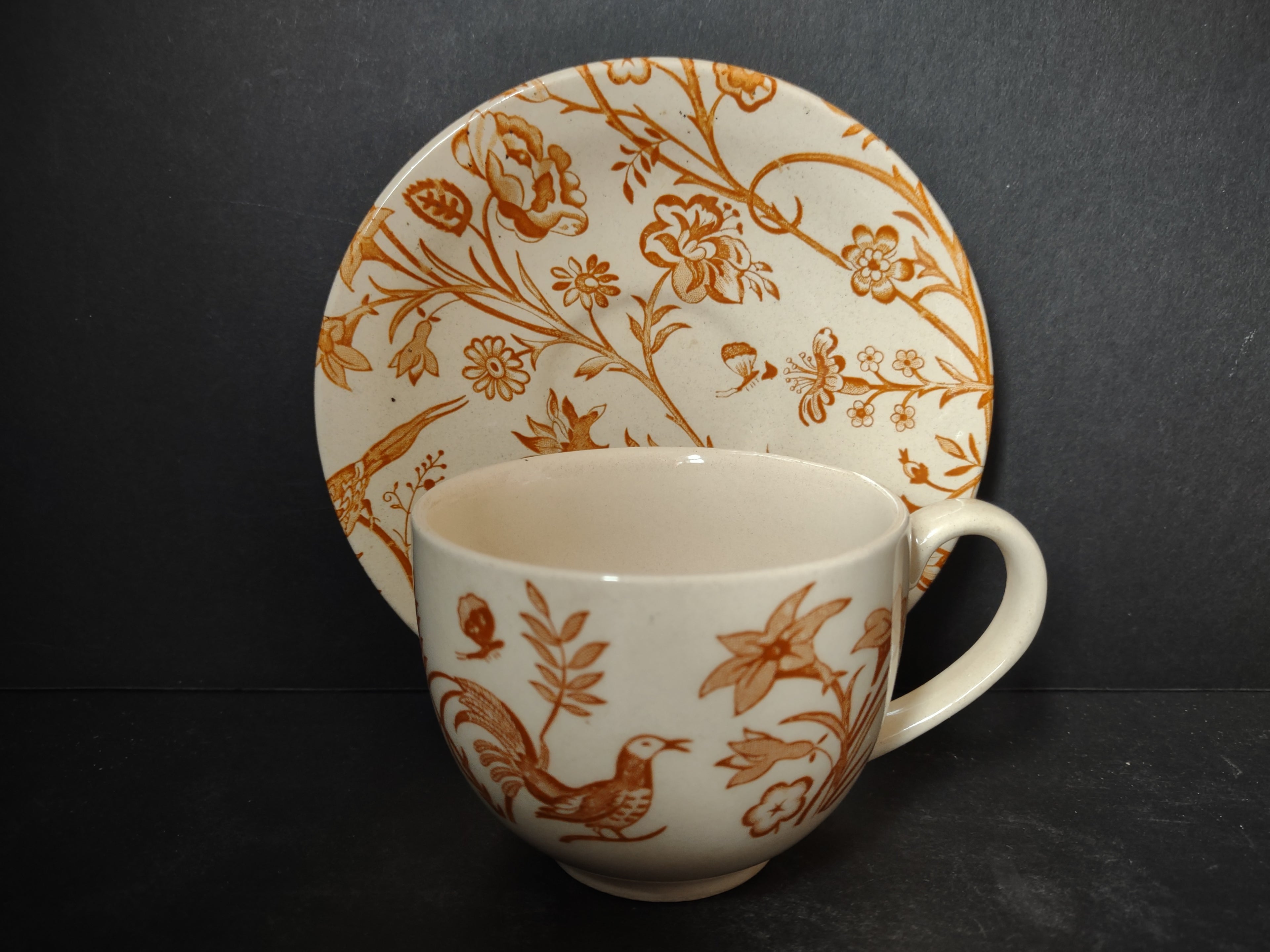 Vintage Ironstone Oriental Garden Johnson Bros Teacup Saucer Birds (lot 5545)