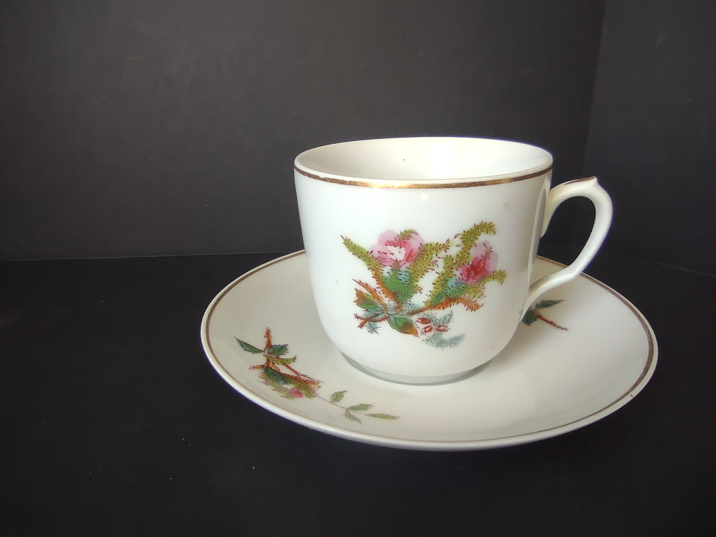 Haviland Limoges Tea Cup Saucer Moss Rose (lot 1056)