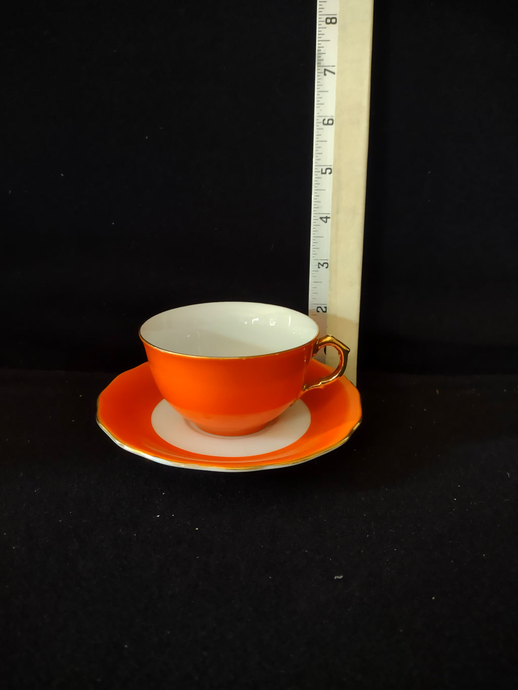 Vintage Fall Halloween Orange White Gold Trim Tea Cup Saucer (Lot 3923)