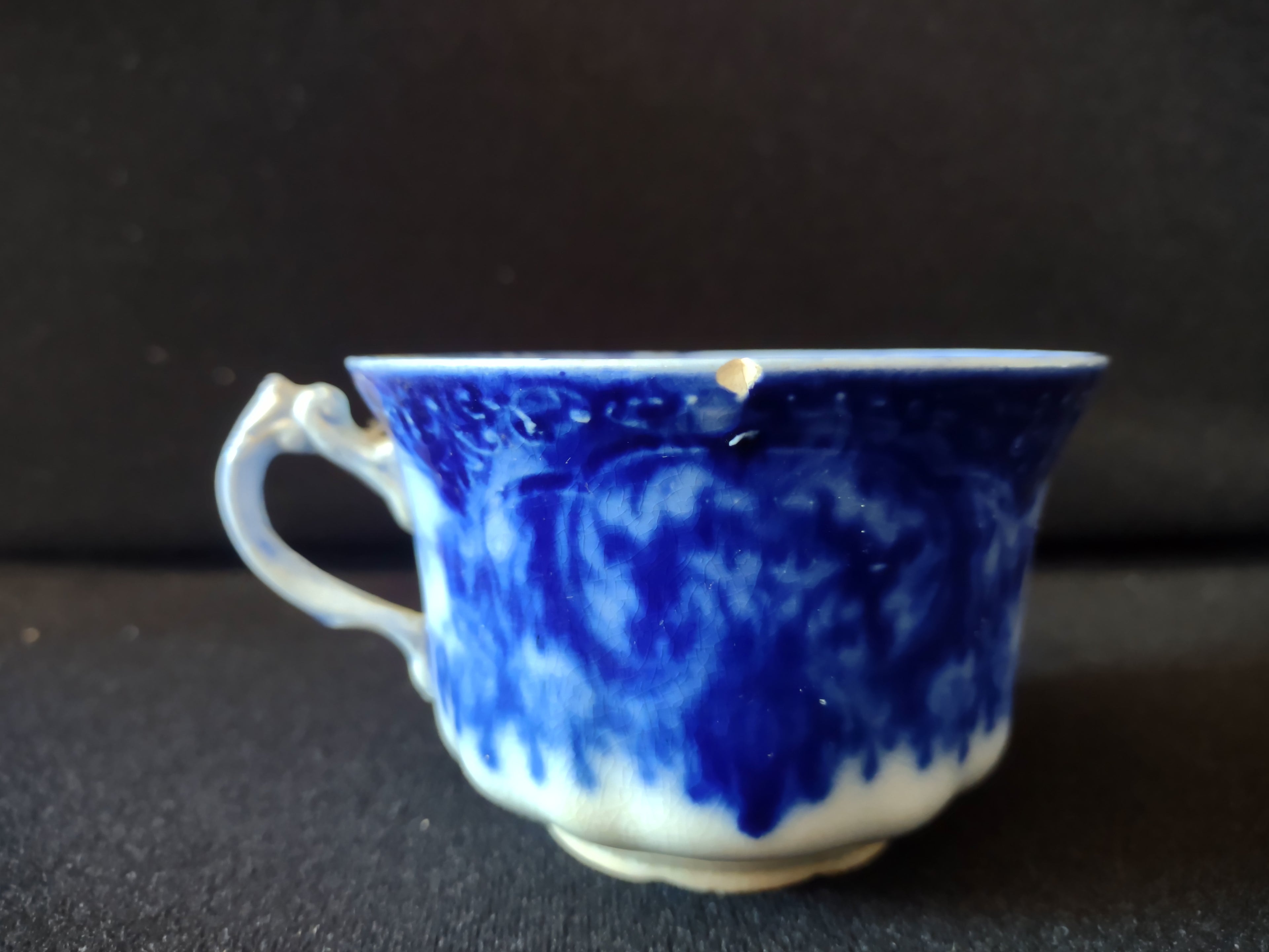 Vintage Ironstone Teacup Flow Blue IMPERFECTIONS (Lot 5634)