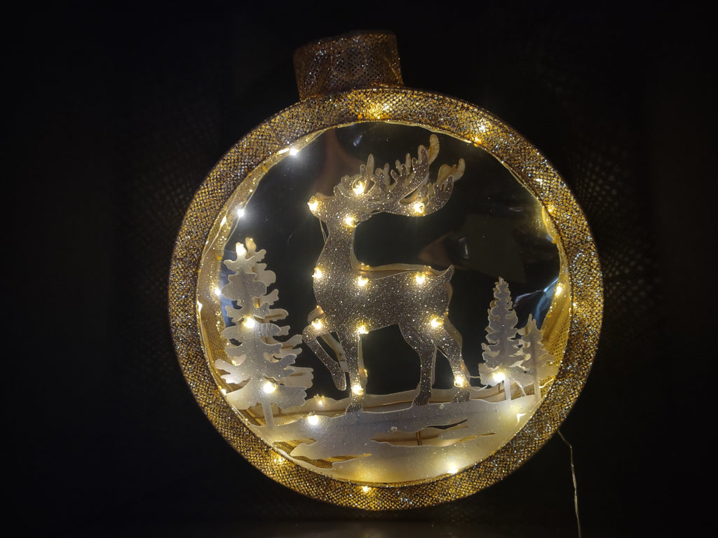 Christmas 3D Timer Ornament Shaped Light Up 18" Golden Glitter Deer (lot 3356)
