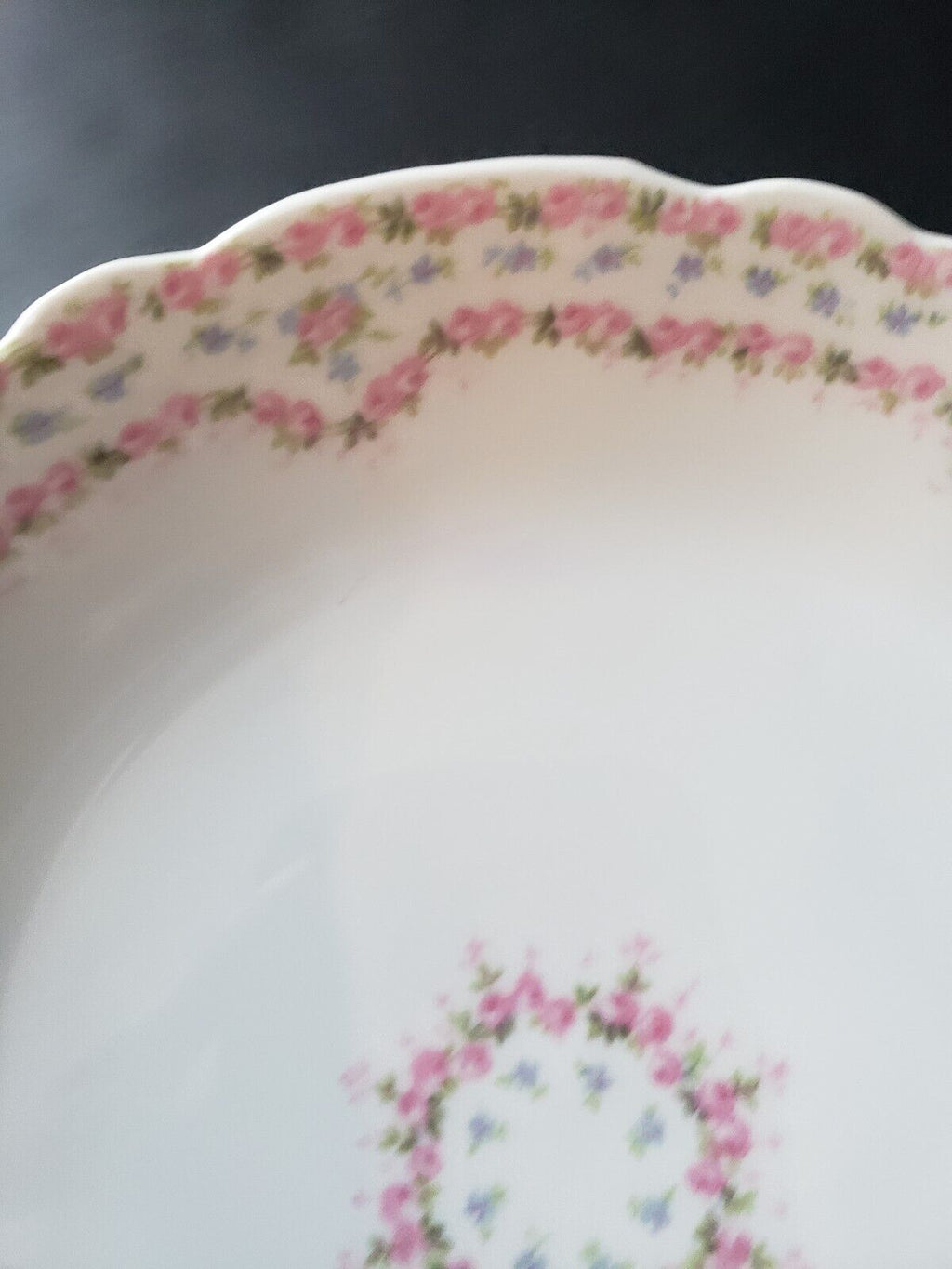 JP France Cream Soup Salad Bowl 7" Double Rose Garland Blue Pink Flower (lot 645