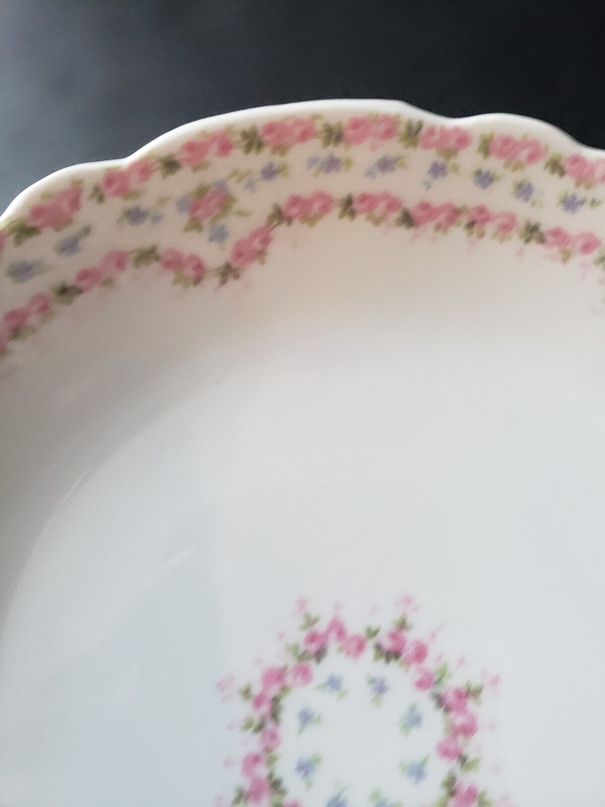 JP France Cream Soup Salad Bowl 7" Double Rose Garland Blue Pink Flower (lot 645