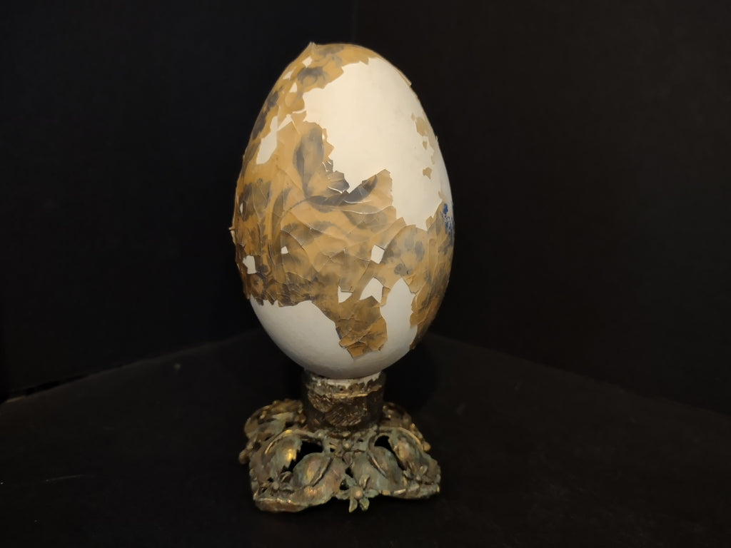 Vintage 4" Easter Egg on Metal Foot Blue Flower Design (lot 5343)