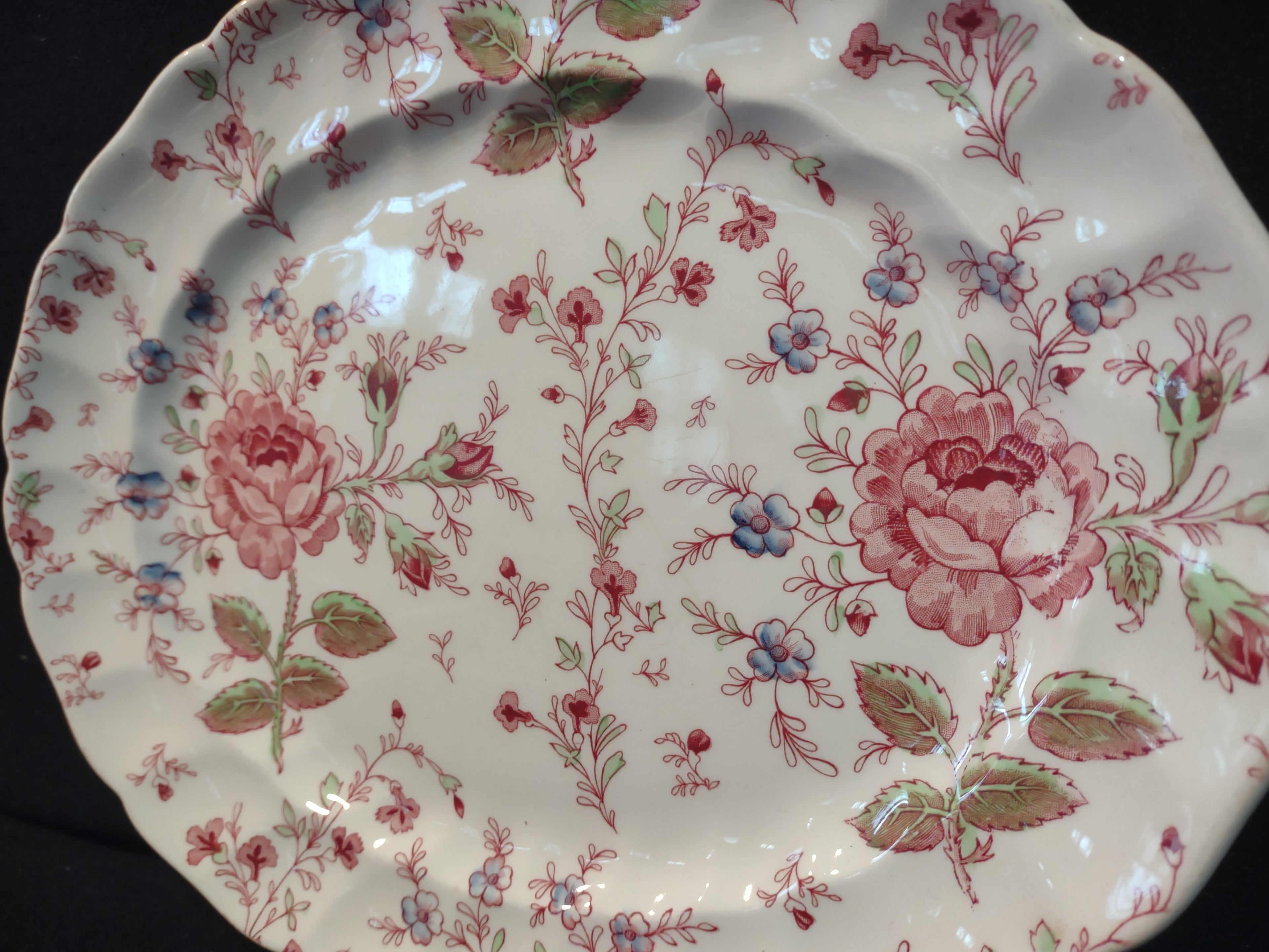 Vintage Serving Platter Rose Chintz Johnson Bros Red Stamp (lot 5689)