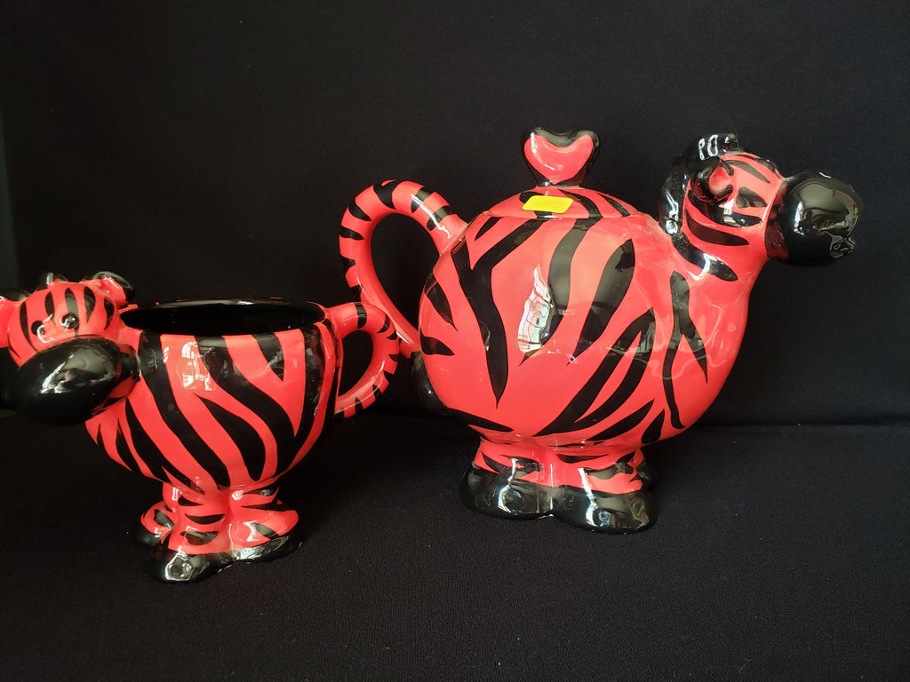 Whimsical Child Kid Collectible Red Zebra Teapot and Tea Cup (lot 2167)