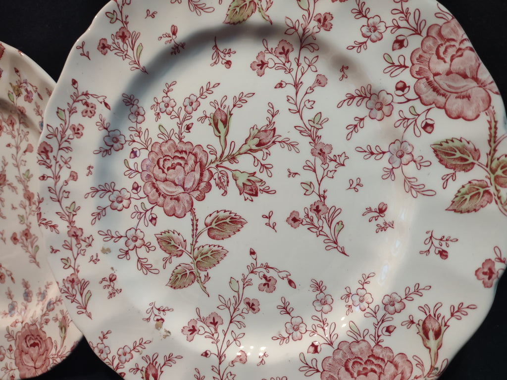 Vintage Dinner Plate x 2 Rose Chintz Johnson Bros Black Stamp (lot 5694)