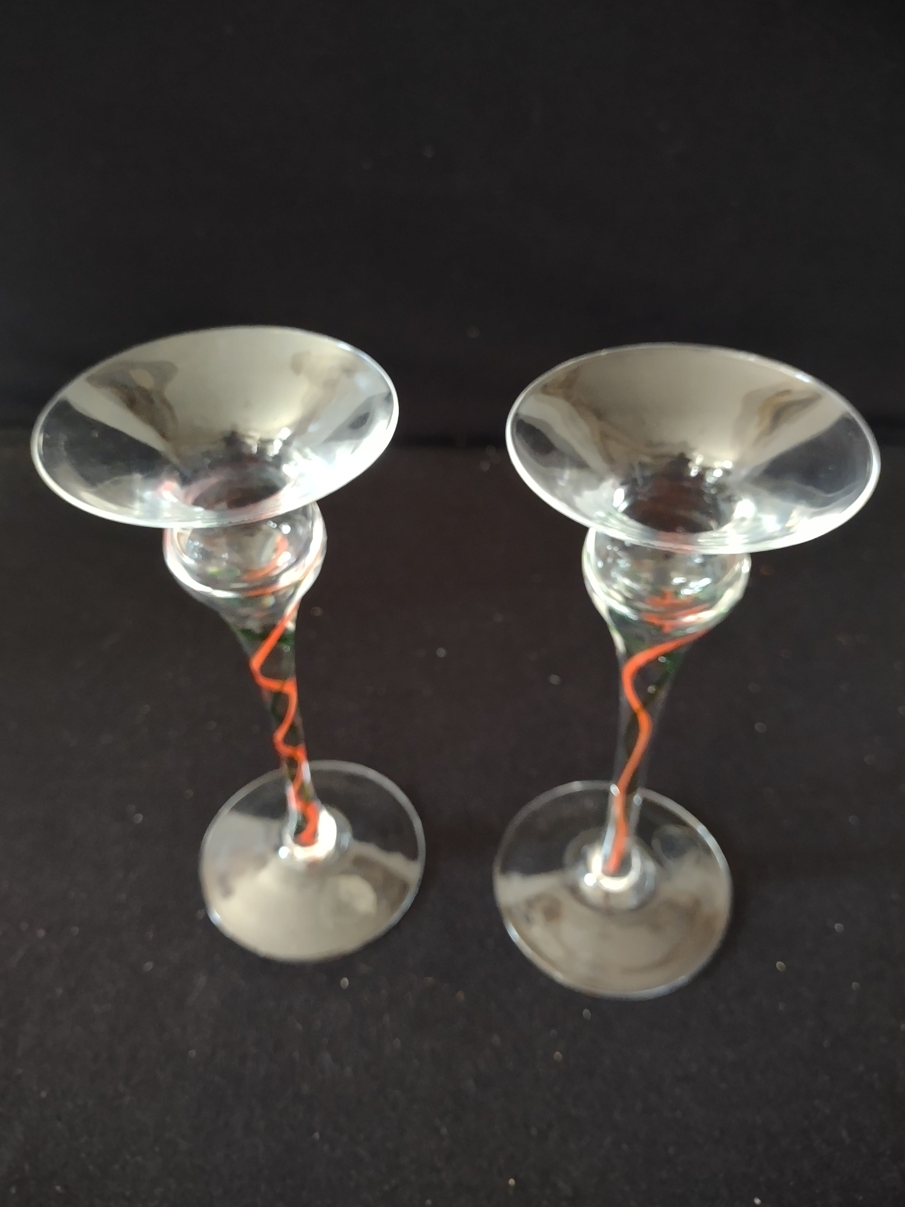 Vintage Lenox Christmas Holiday Ribbon 7" Taper Glass Candle Holders (Lot 3835)