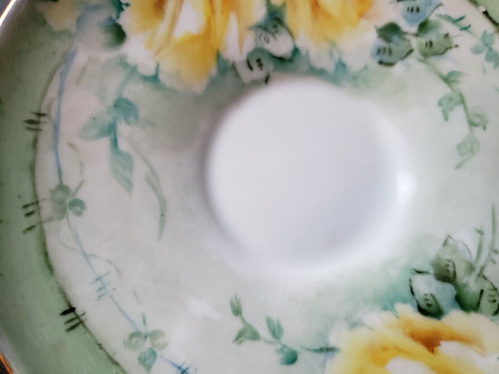 1870-1945 Vintage KPM Germany Teacup & Saucer Yellow Rose Green Design (lot 653)