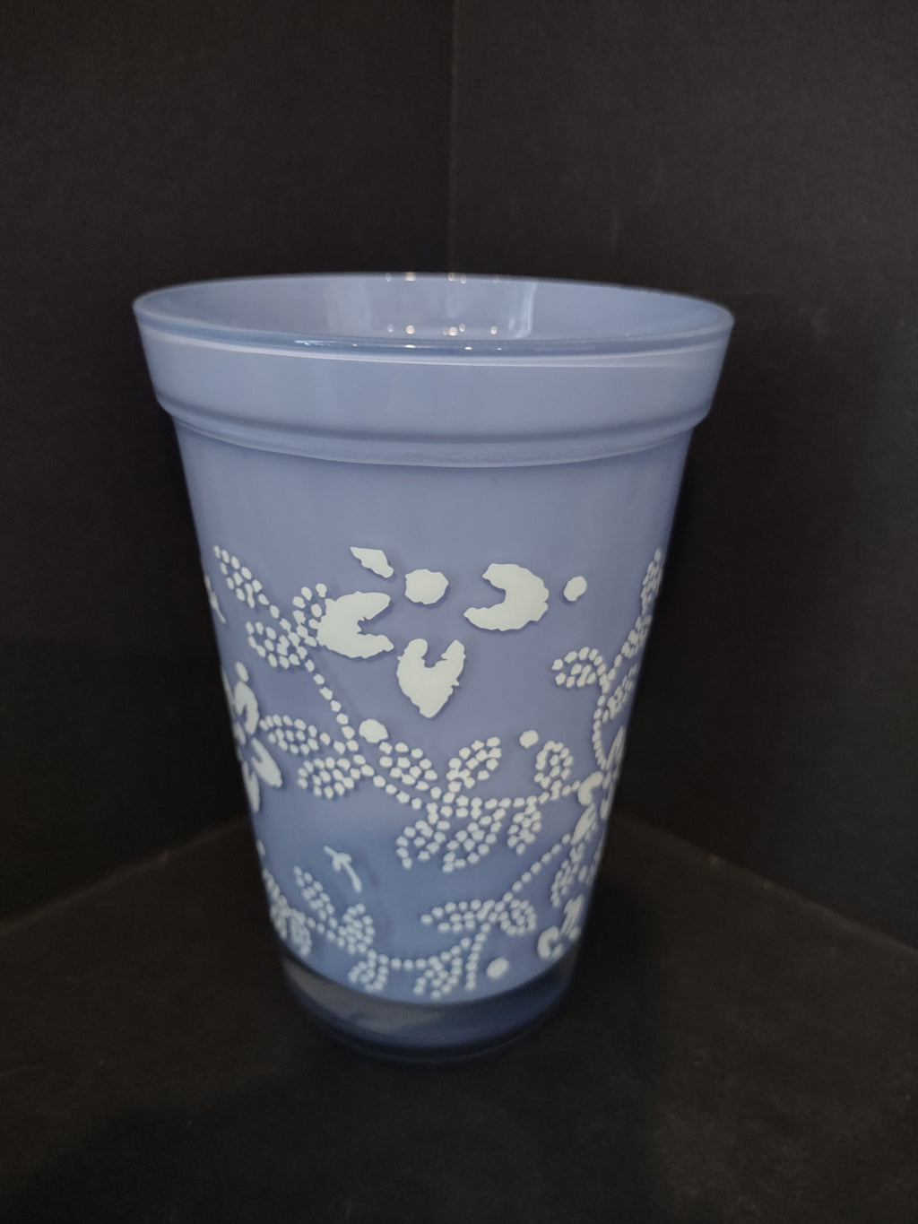 CRISAL Glass 7" Tumbler Vase Blue Floral Design (lot 2992c)