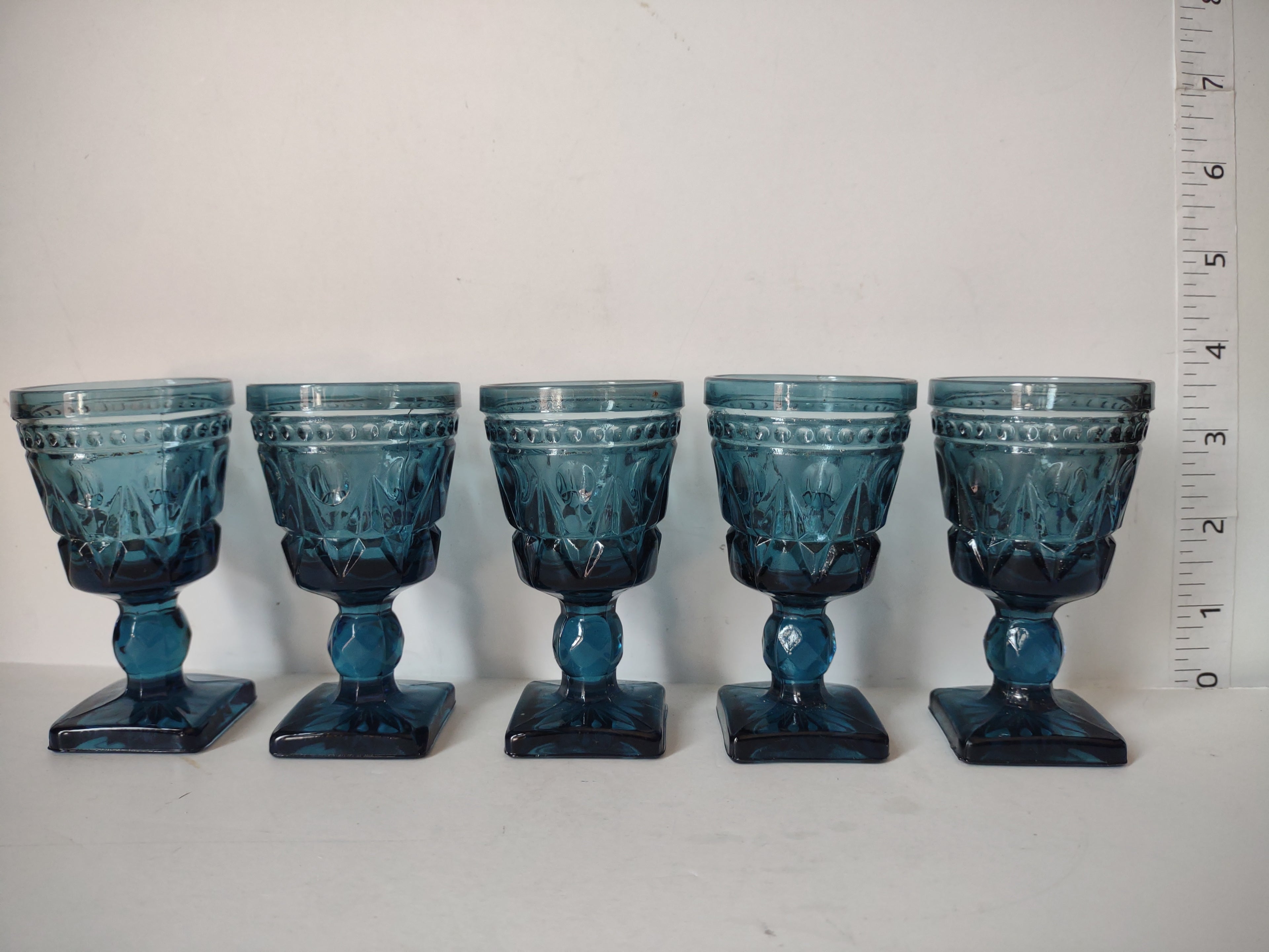 Vintage Indiana Glass Colony Park Lane 3-1/2" Blue Small Glass x 5 (lot 2950c)