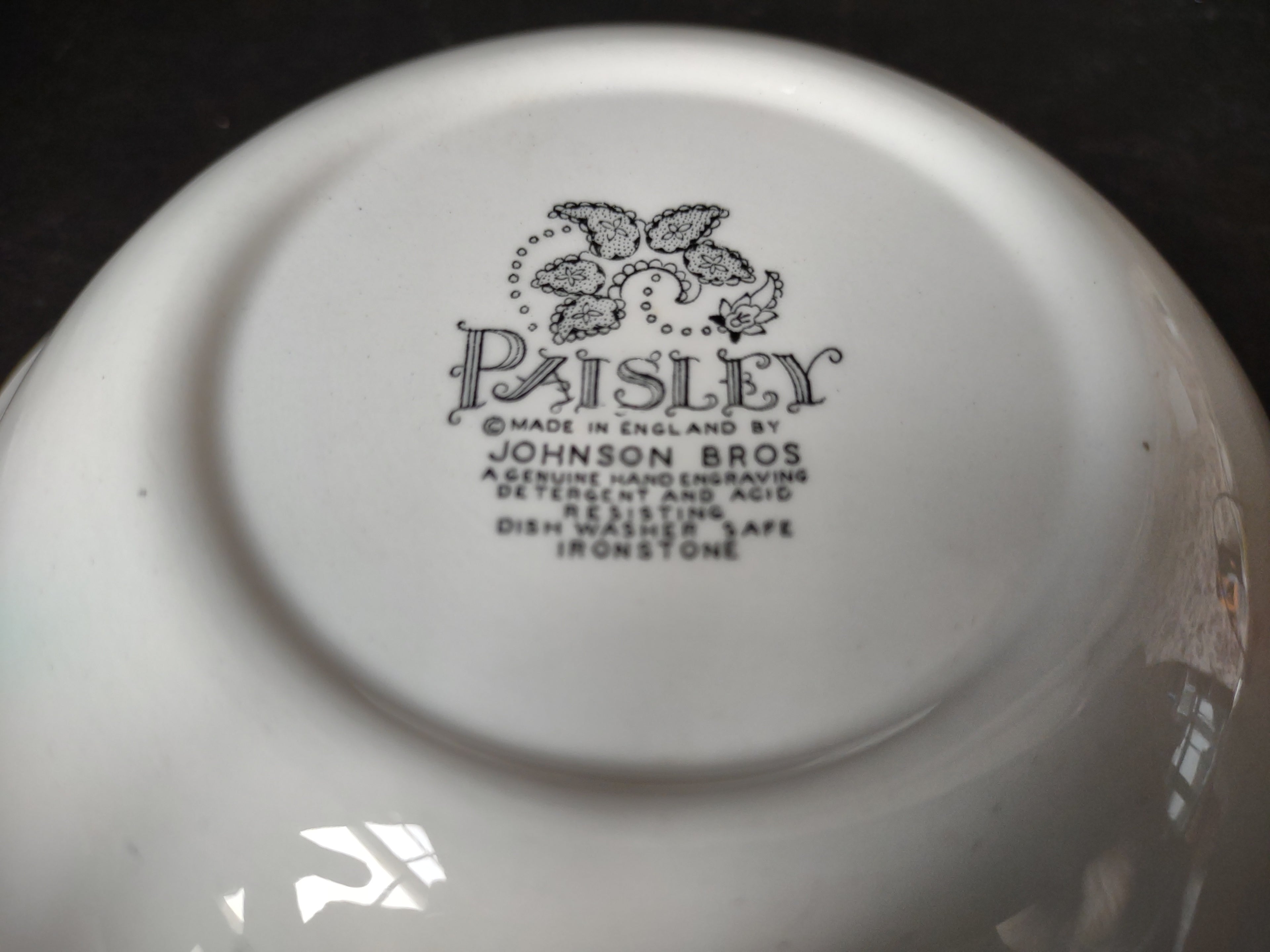 Vintage Johnson Brothers Black White Paisley Cereal Bowl x 2 Ironstone (lot 5593