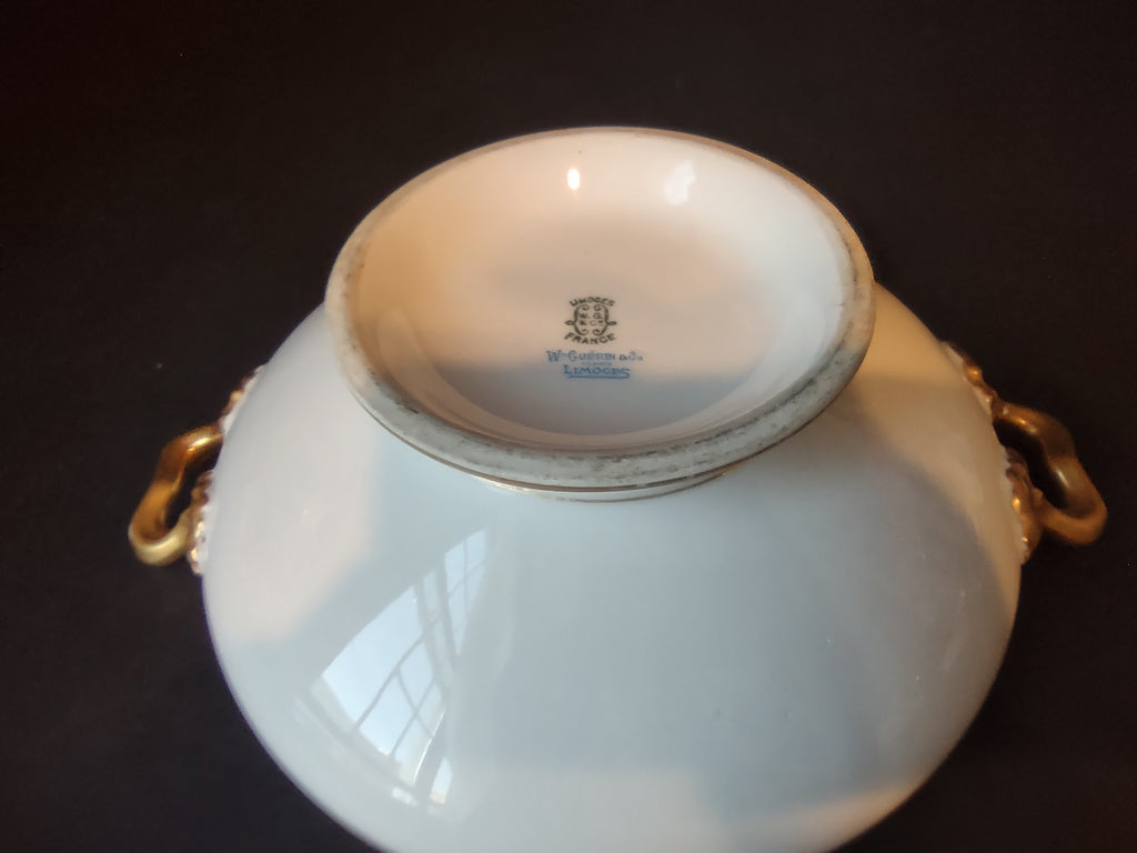 Wm. Guerin Limoges Round Serving Tureen NO LID White Gold Trim (lot 1079)