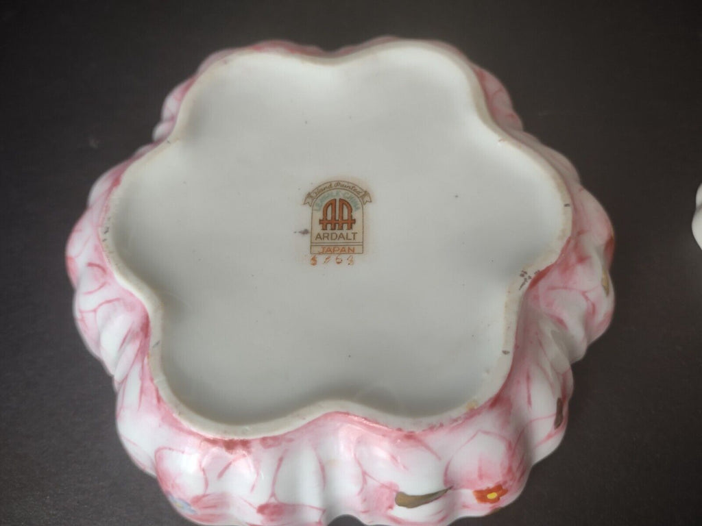 Set Ardalt Japan Lenwile China Pink Flower Gold Trim Trinket Dish (lot 471)