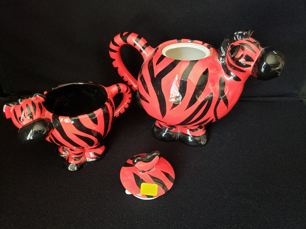 Whimsical Child Kid Collectible Red Zebra Teapot and Tea Cup (lot 2167)