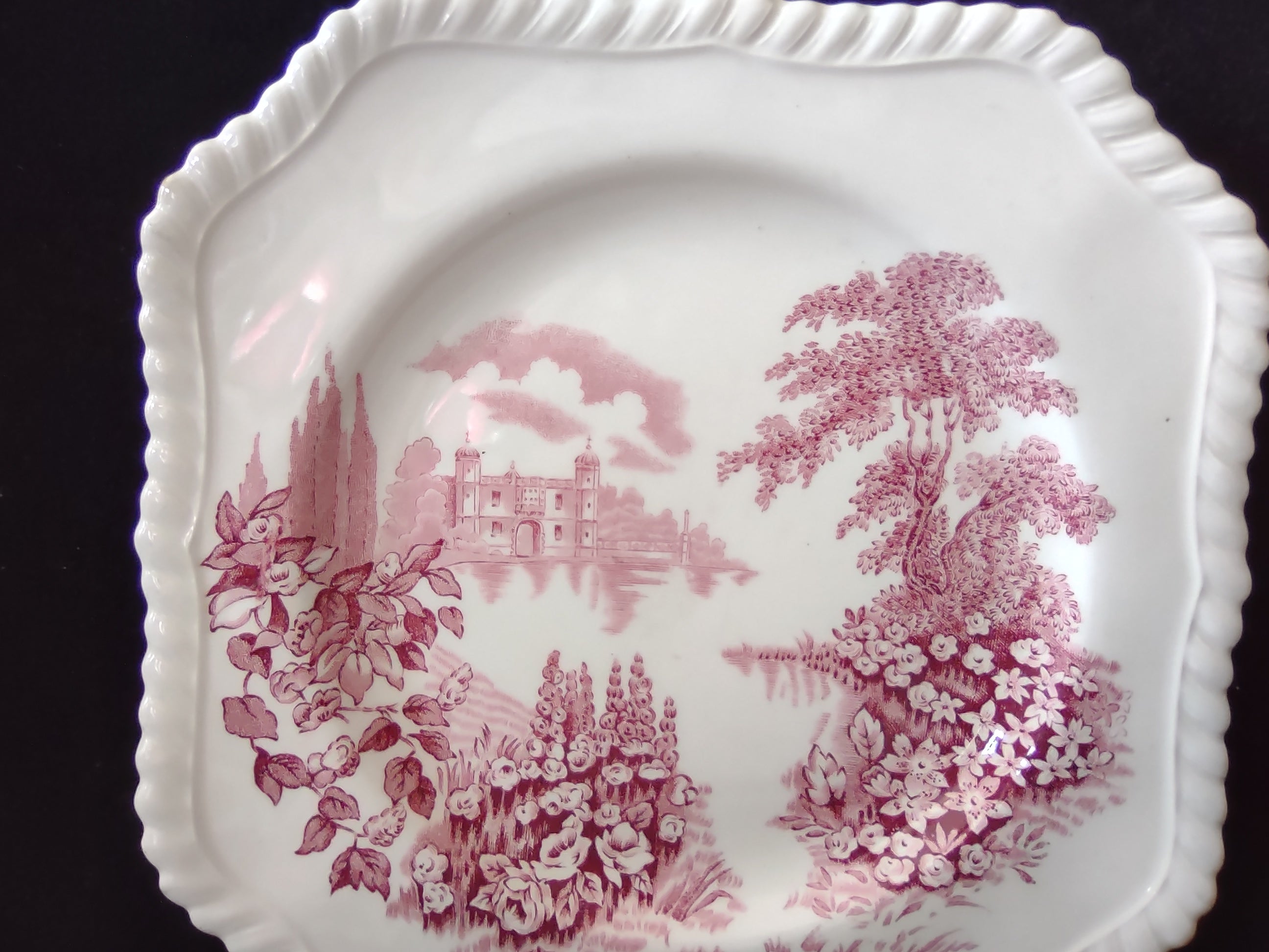 Vintage Castle On Lake Johnson Square Plate x 6 English Countryside (lot 5703)