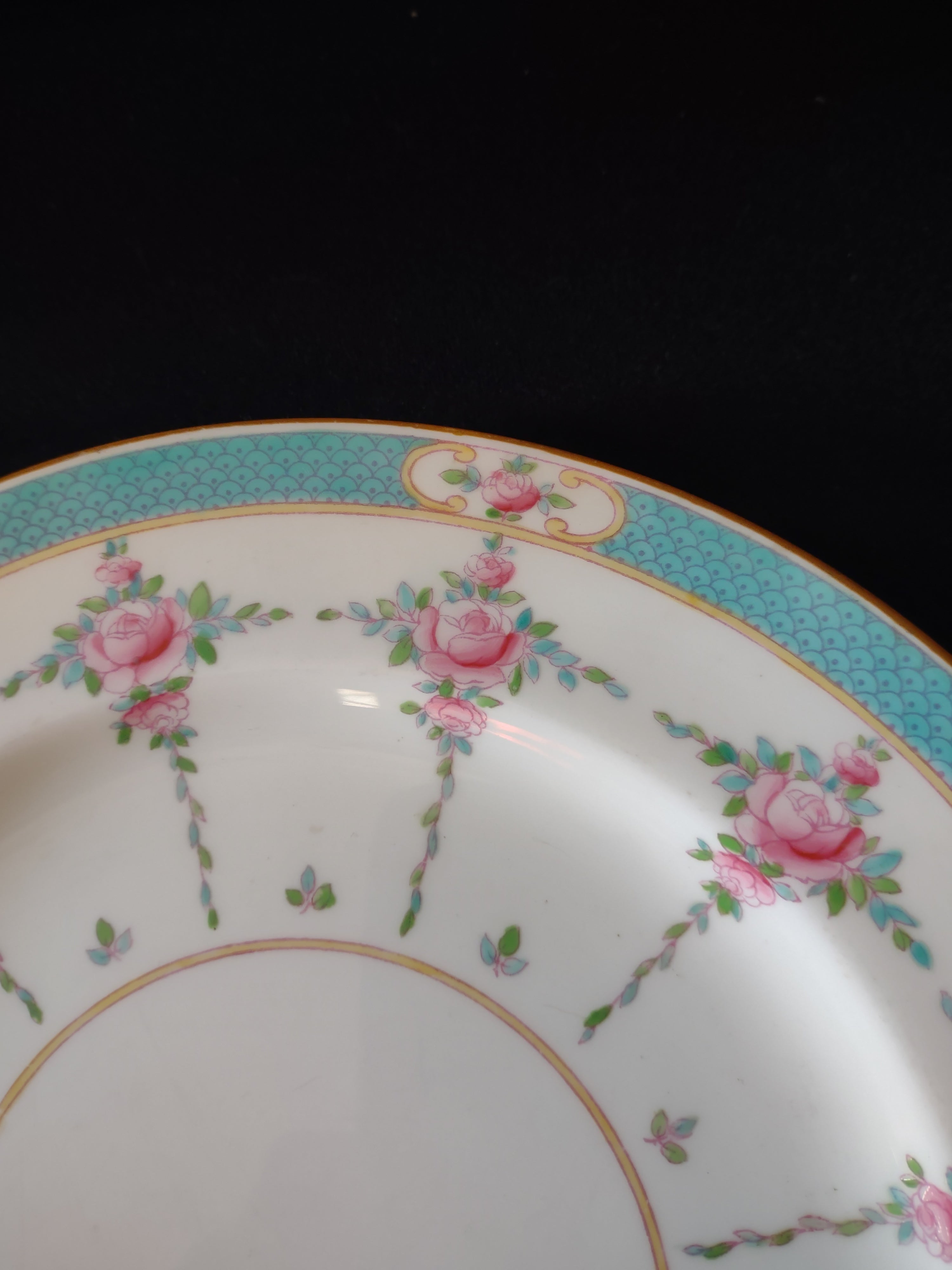 Vintage Minton Persian Rose Dinner Plate Bone China Pink Rose Blue Trim (Lot5466