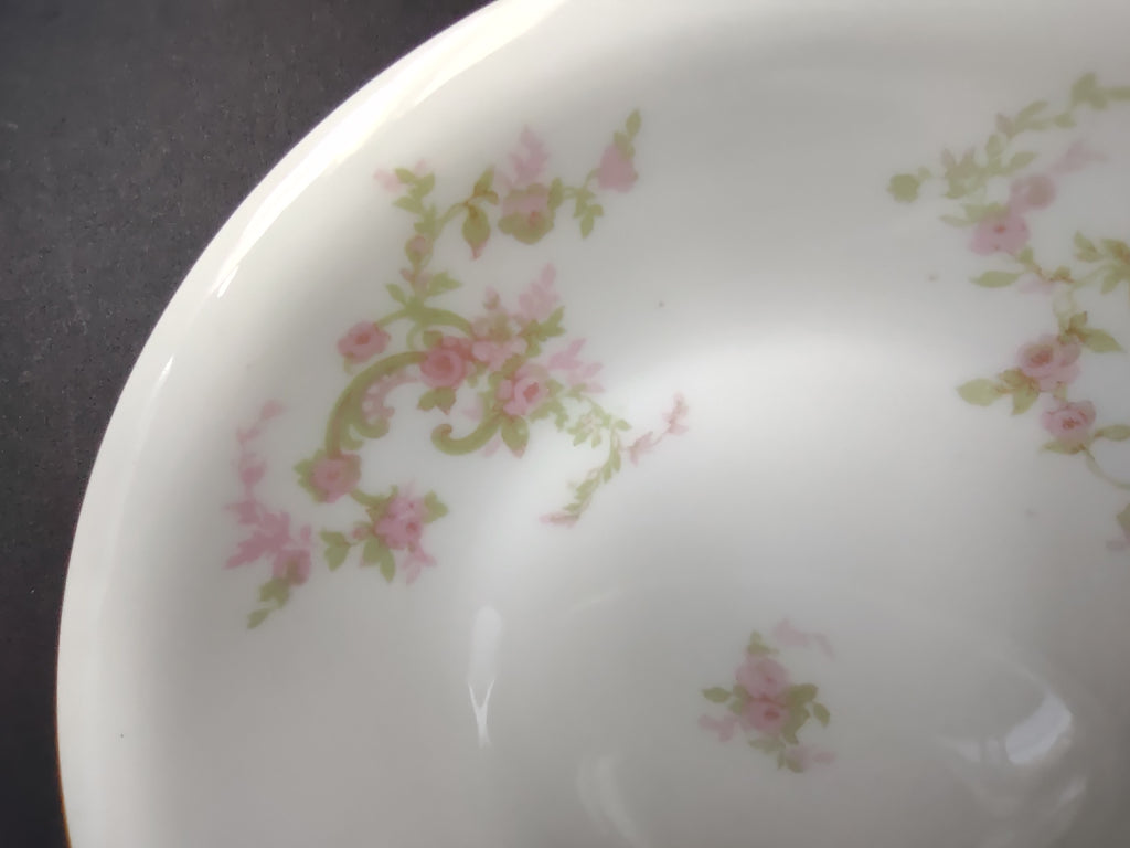 Haviland Limoges 3 x Cream Soup Plate Pink Rose Green Ribbon (lot 891)