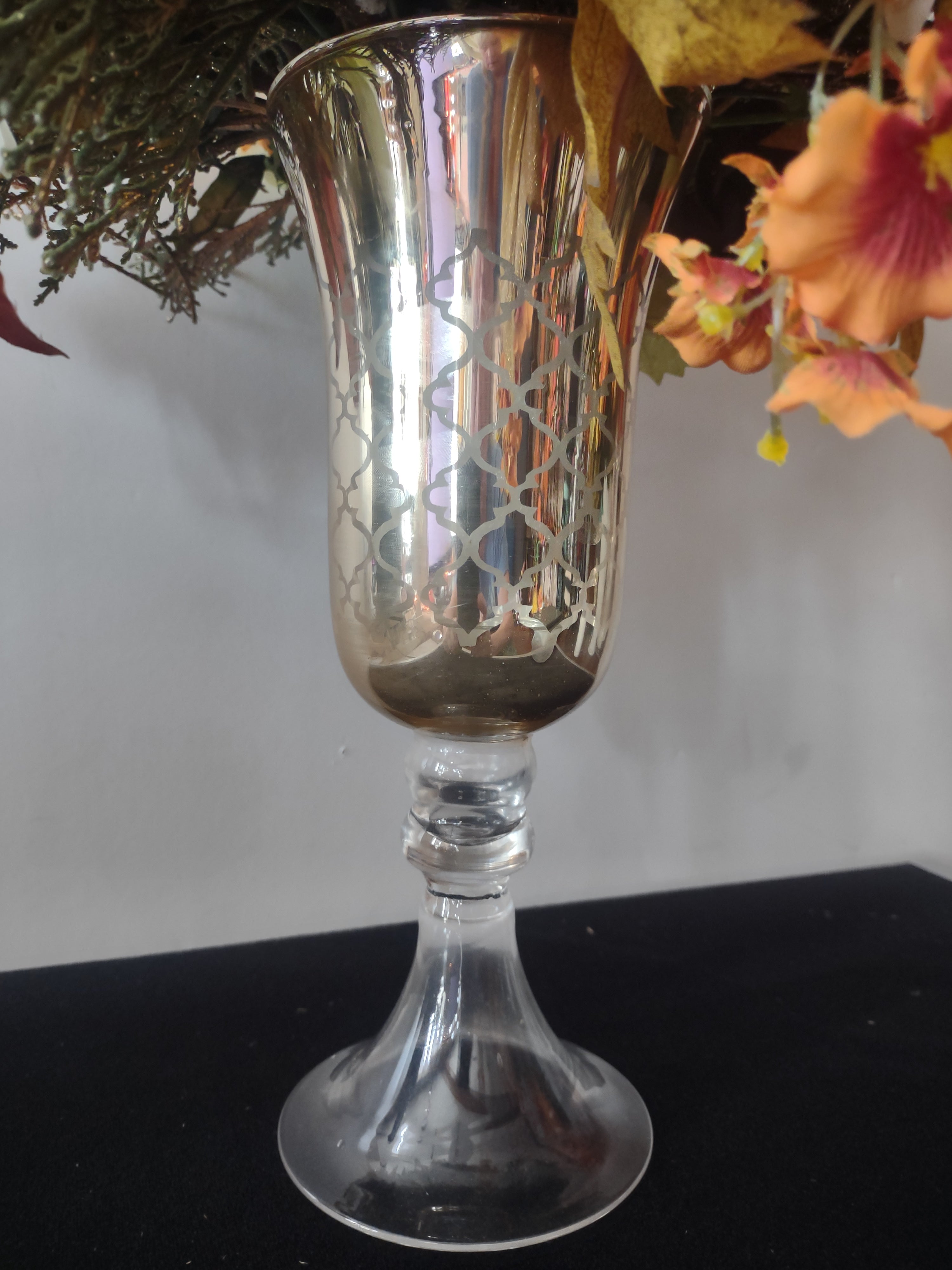 Thanksgiving/Fall Artificial Flower Centerpiece Hurricane Shaped Vase(Lot 3369)