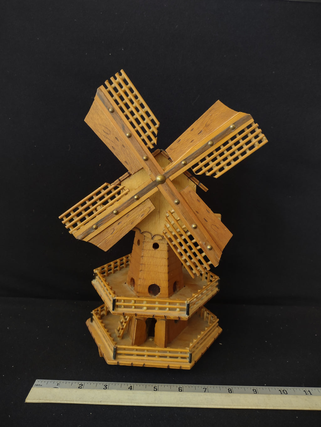 Vintage 70's Wooden Wind Mill Space For Music Box (Lot 3661)