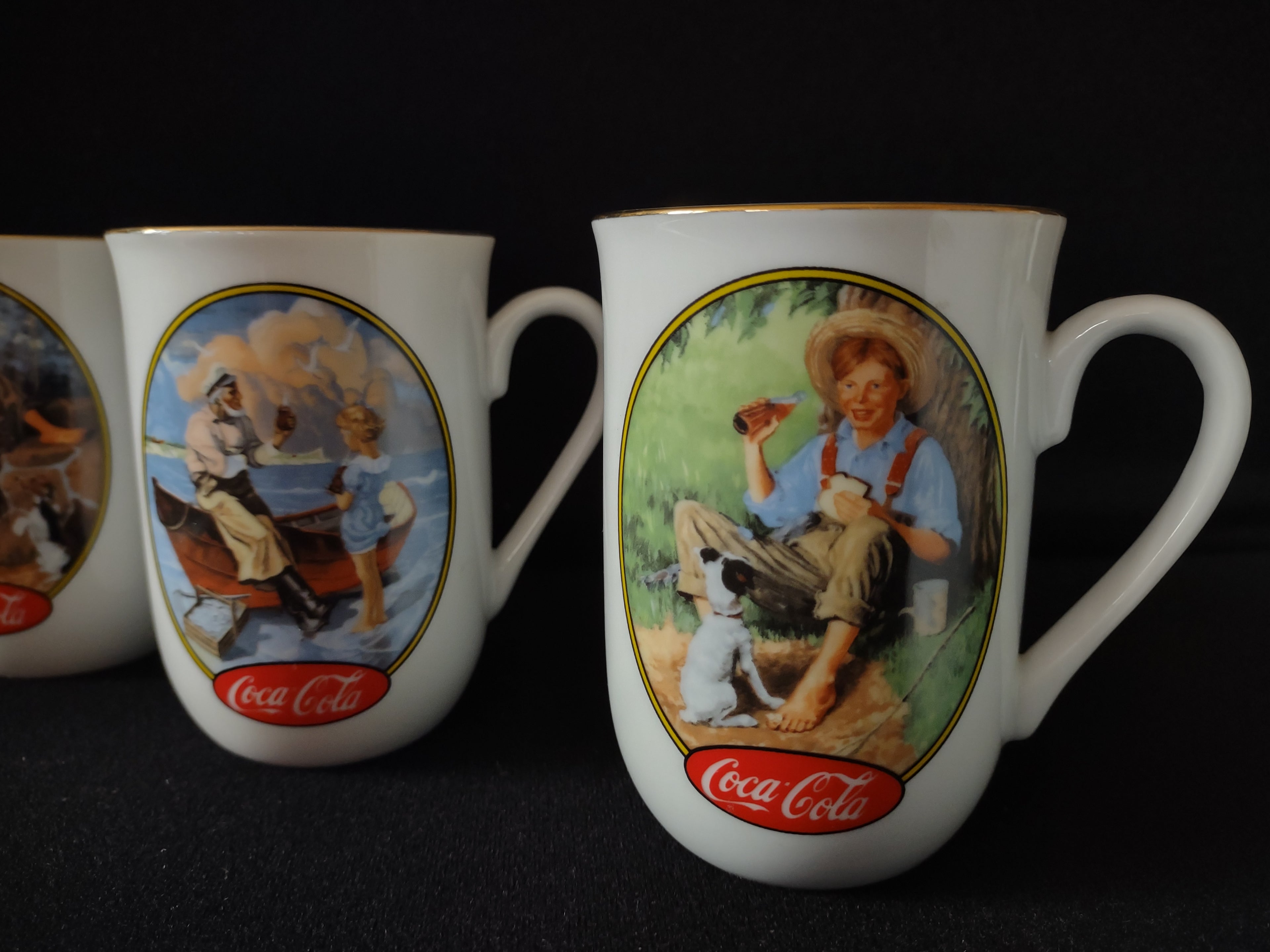 Vintage Coca-Cola Rockwell Mug x 4 Summertime Barefoot Boy Seashore (lot 5411)