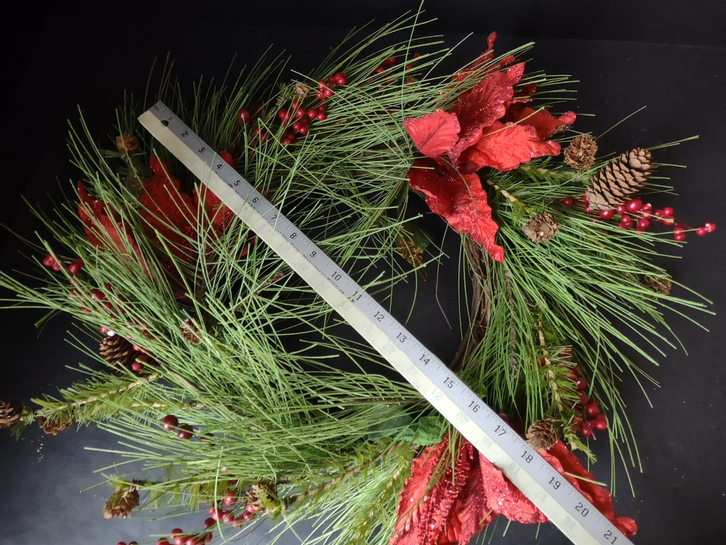 Vintage Christmas Artificial Pinecone Pine Poinsettia Wreath 20" (lot 3330)