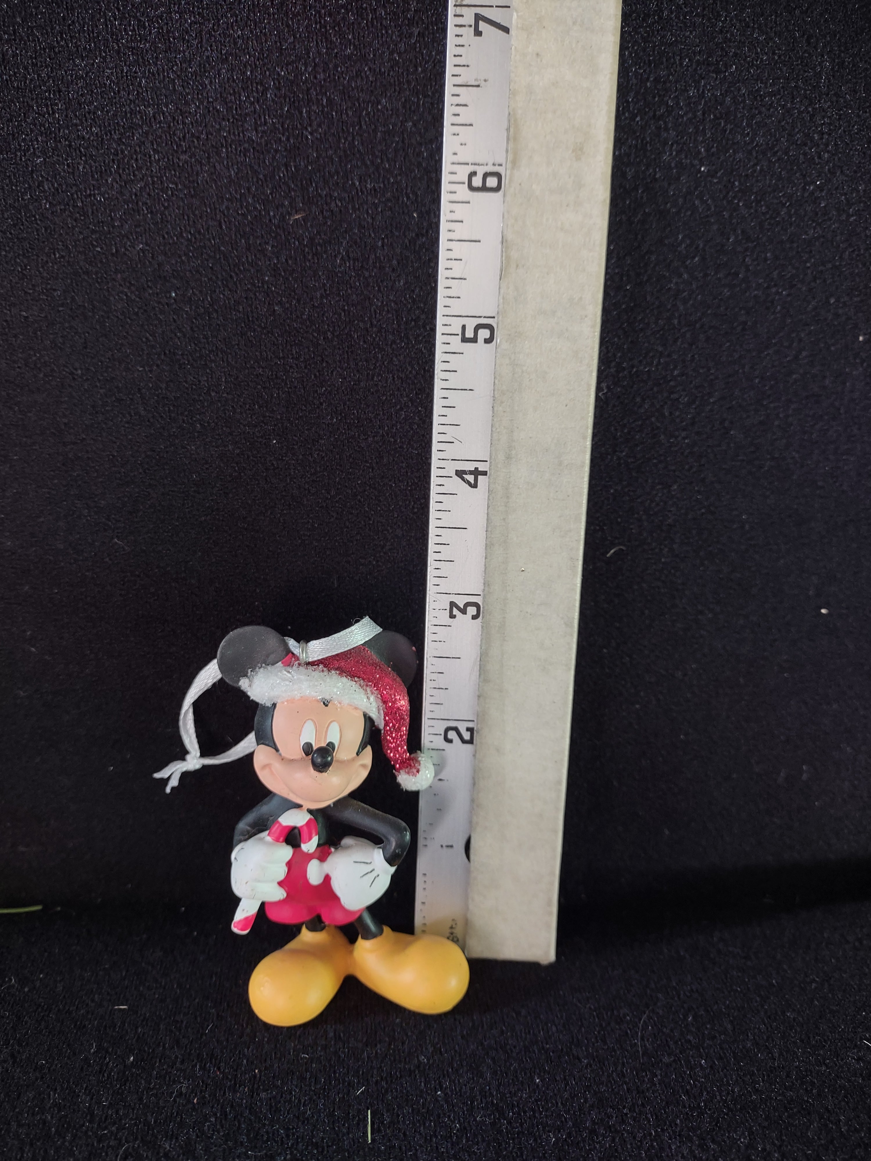 Vintage Disney Mickey Mouse Christmas Ornament Santa Hat Candy Cane (Lot 4799)