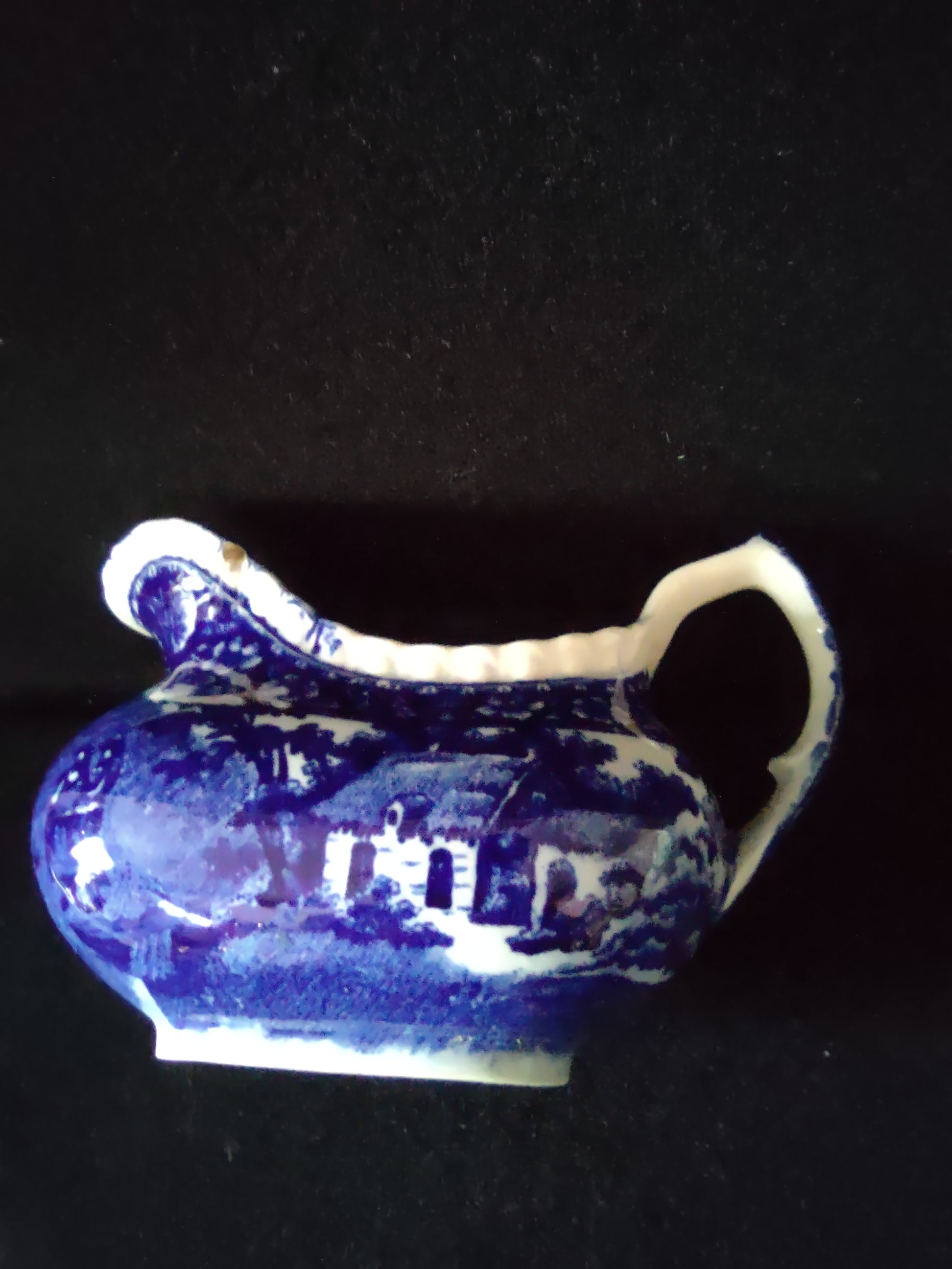 Vintage Yorkville Flow Blue Gravy Boat Creamer CHIP ON RIM (Lot 5568)