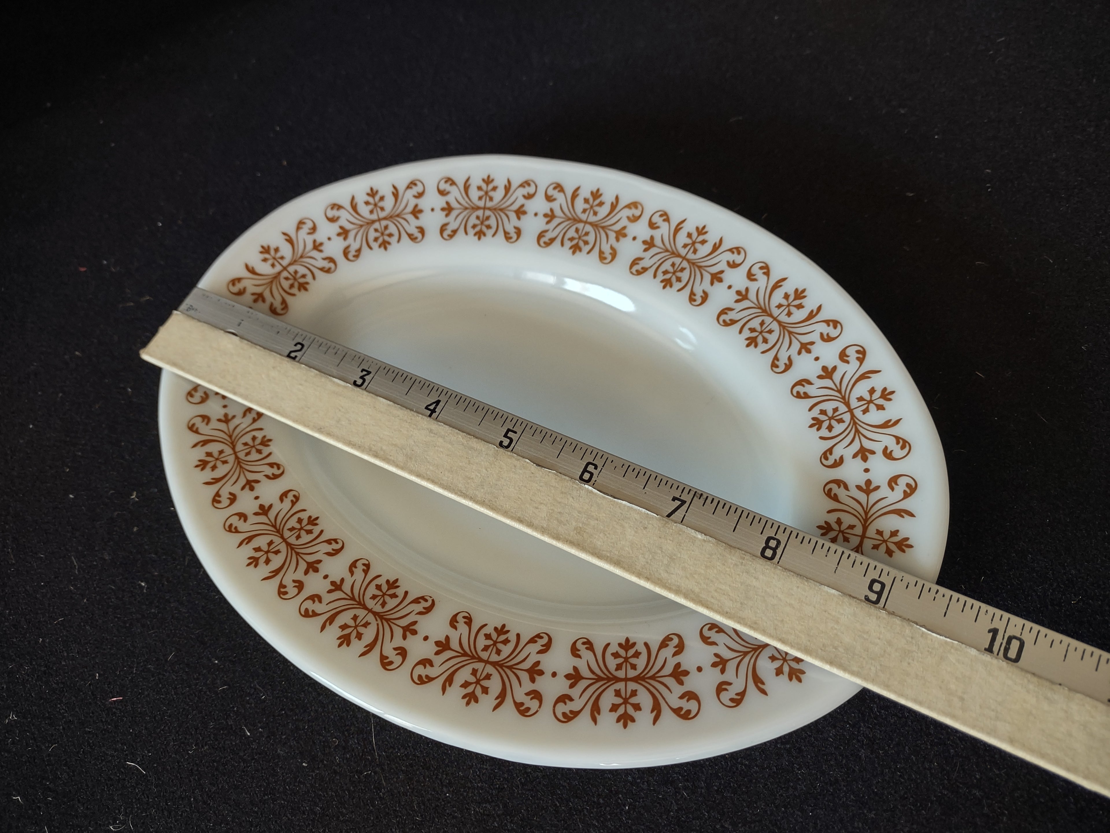 Vintage Pyrex Milk Glass USA Copper Filigree Small Serving Platter (lot 5211)