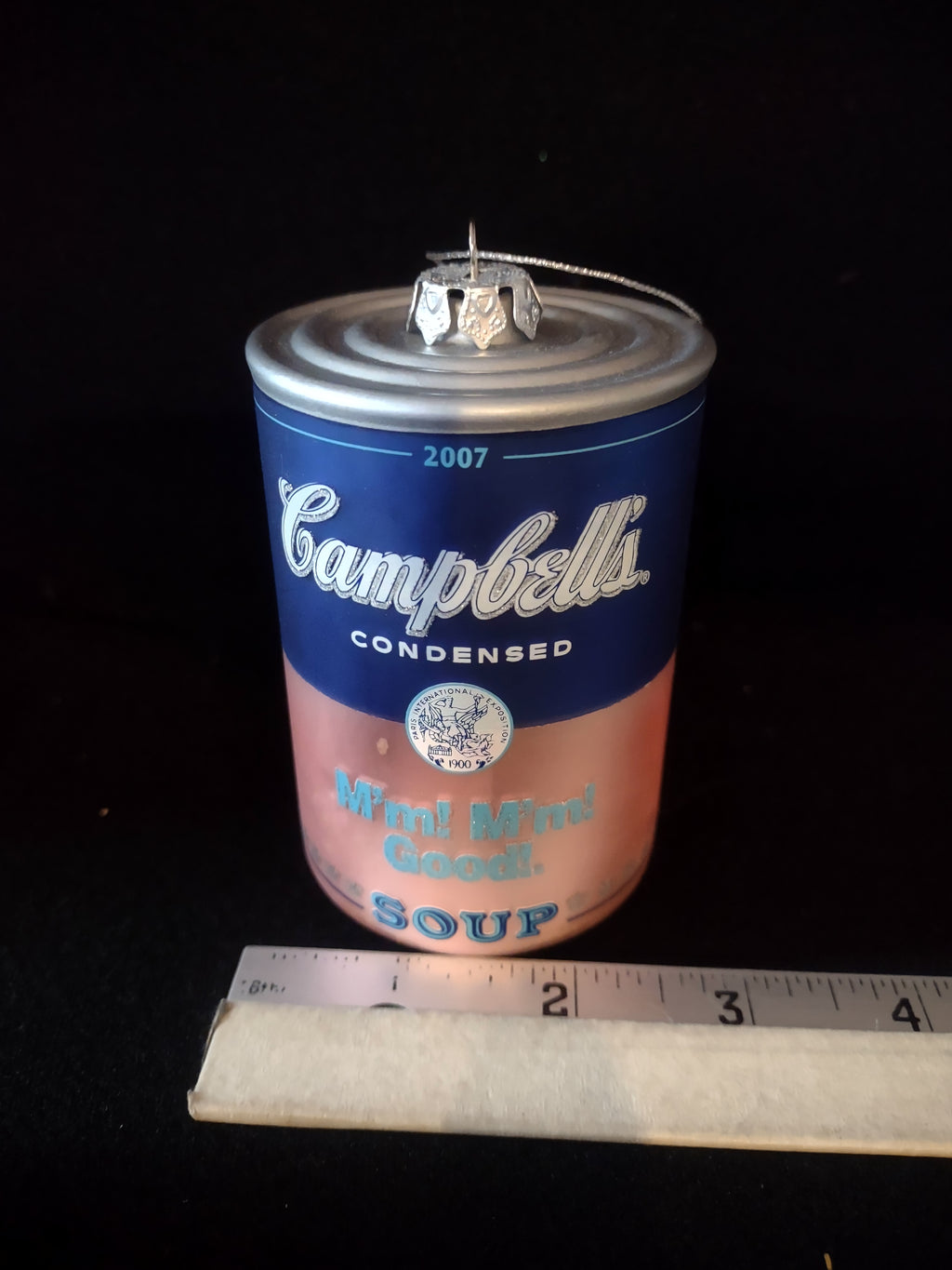 Vintage 2007 Groovy Campbells Soup Can Christmas Ornament Pink Blue (Lot 4687)