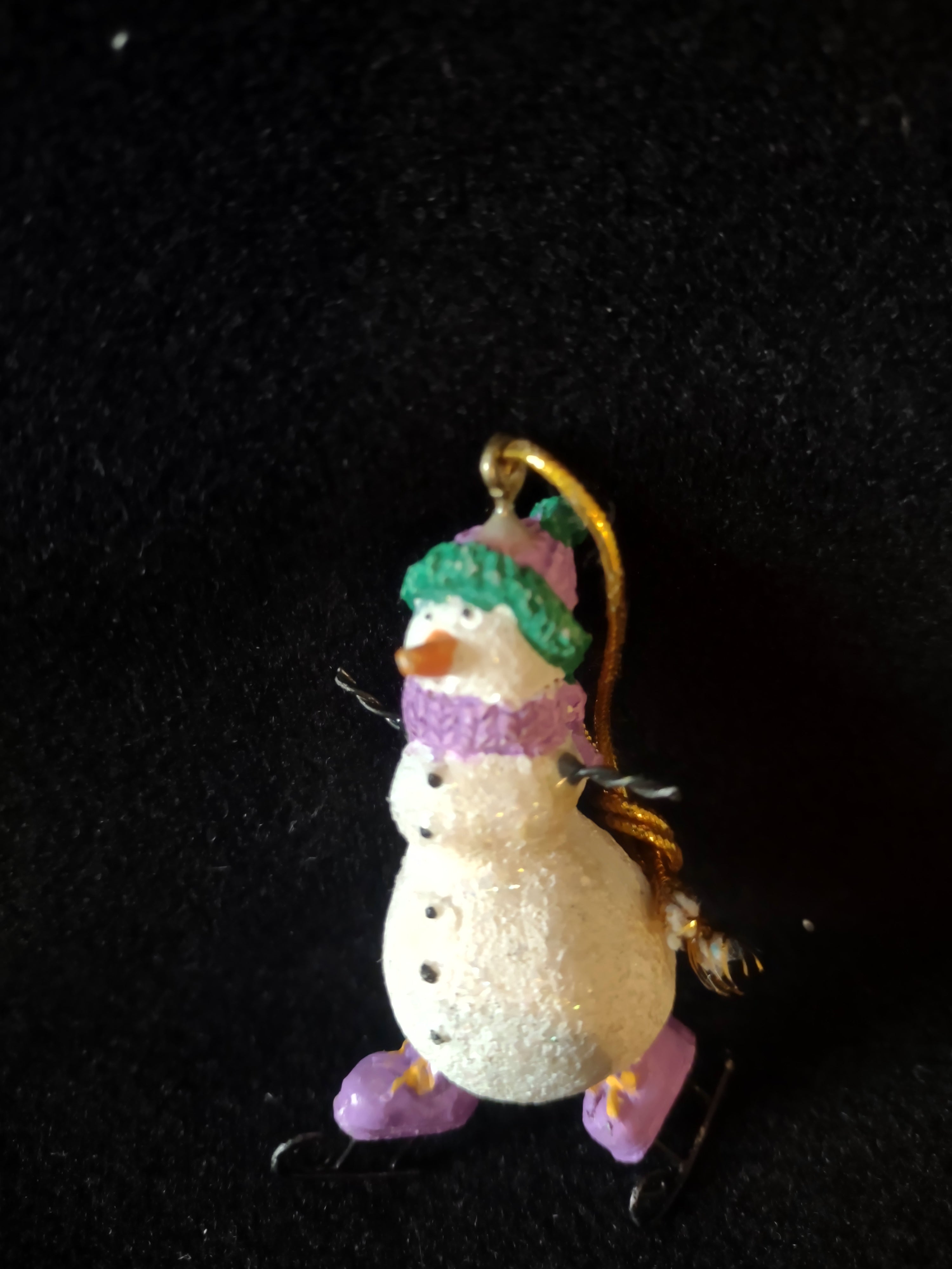 Christmas Vintage Winter Skating Snowmen Ornaments Set Of 4 (Lot 4589)