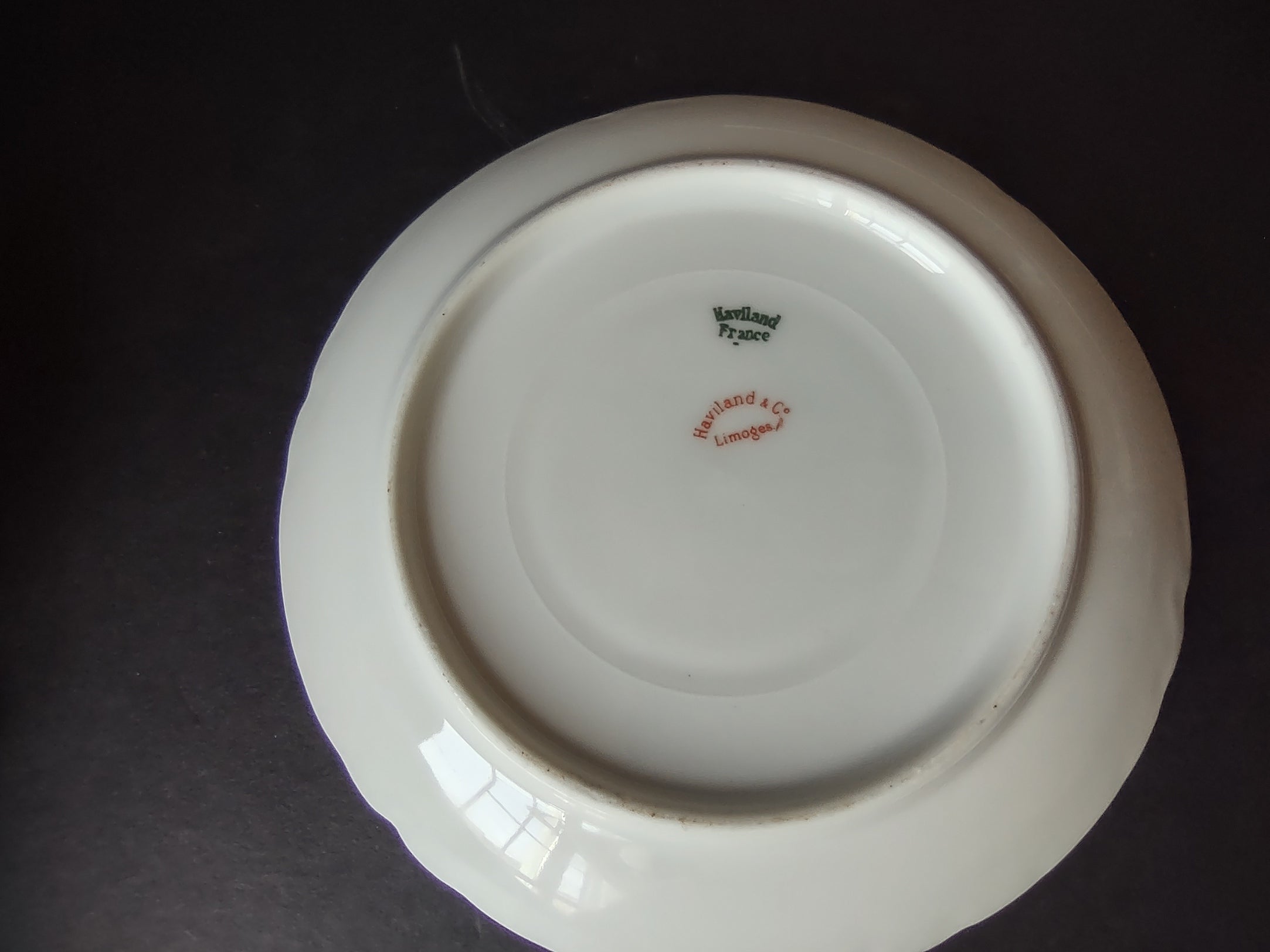 Haviland Limoges Tea Cup & Saucer White Scalloped Edge Rose Blue Ribbon (lot 858