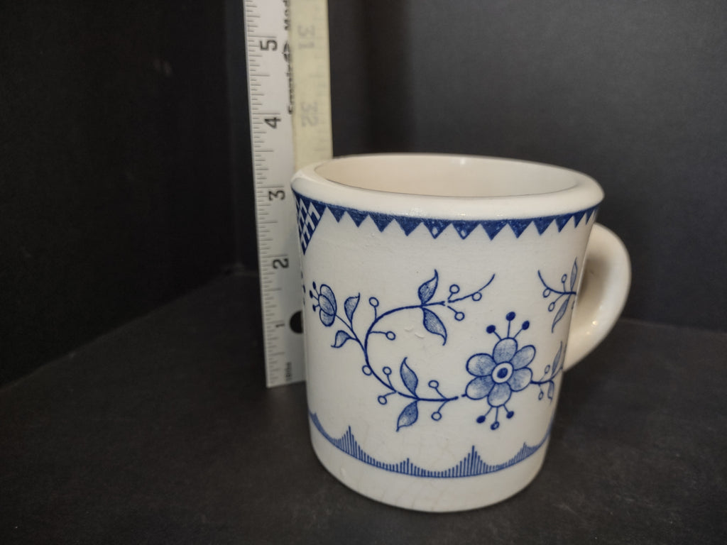 Vintage Viking Stoneware Mug Blue Flower White Farmhouse Cottage (lot 2944t)