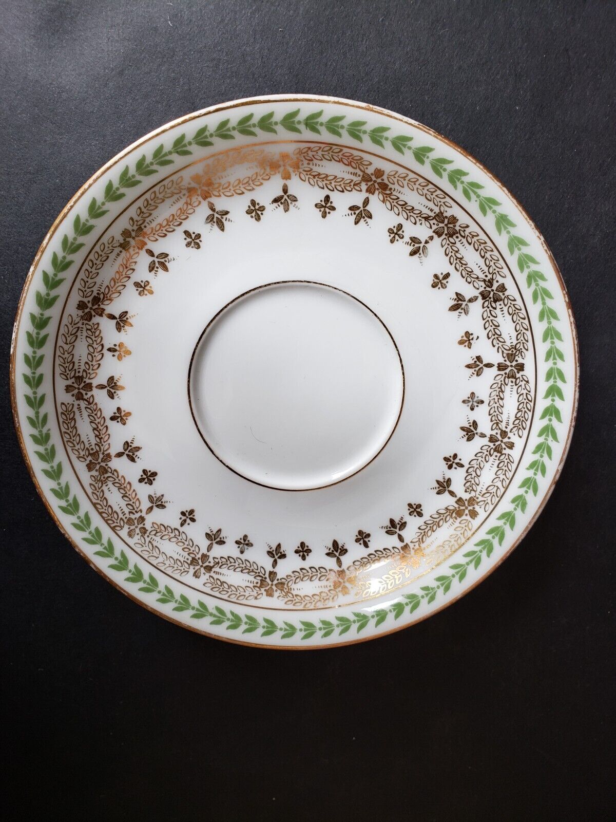 JP Limoges France Gold Trim Green Laurel 4 x Teacup & Saucer (583)