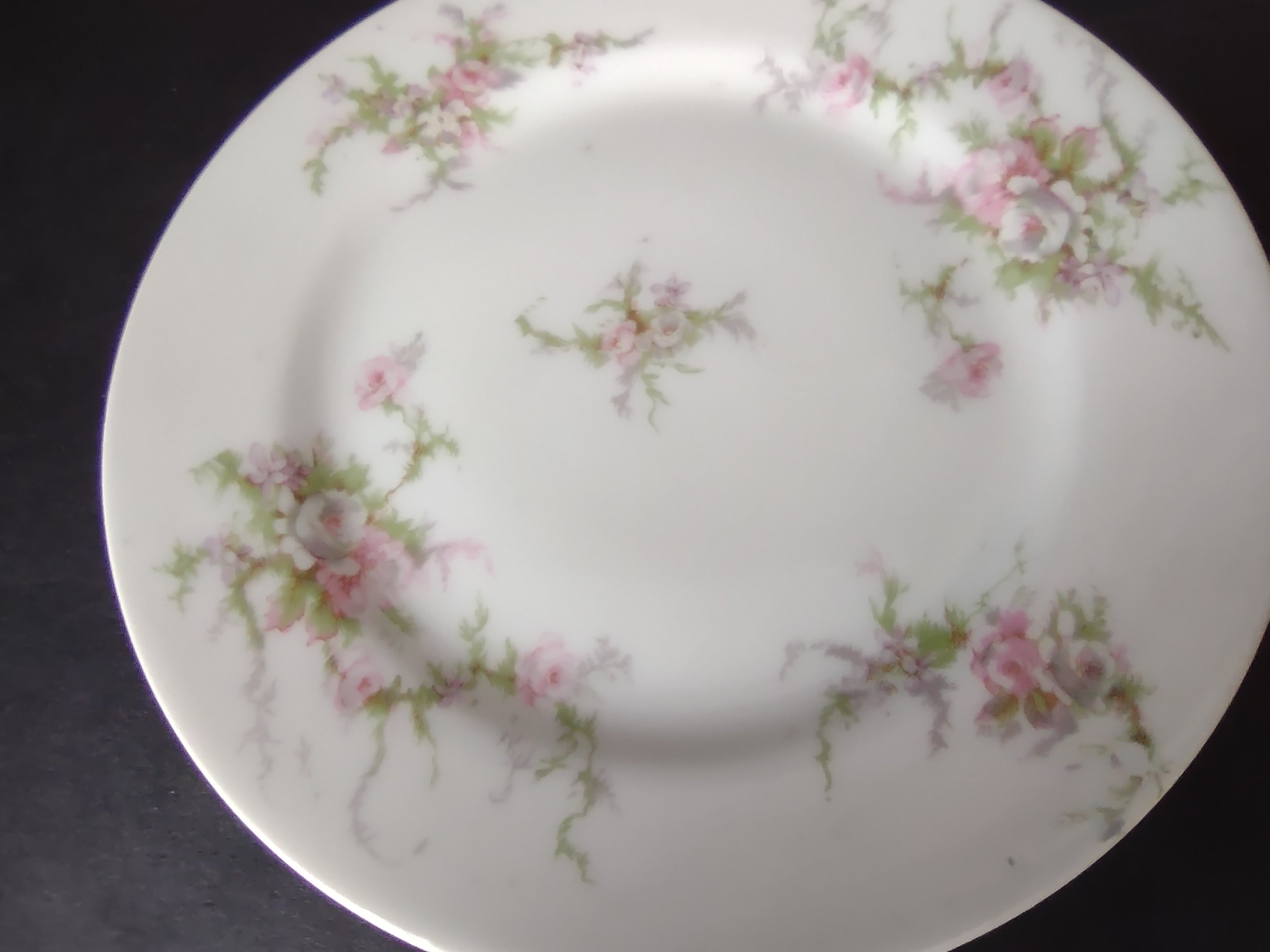 Haviland Limoges Bread/Butter Plate Pink White Cabbage Rose Moss (lot 905)