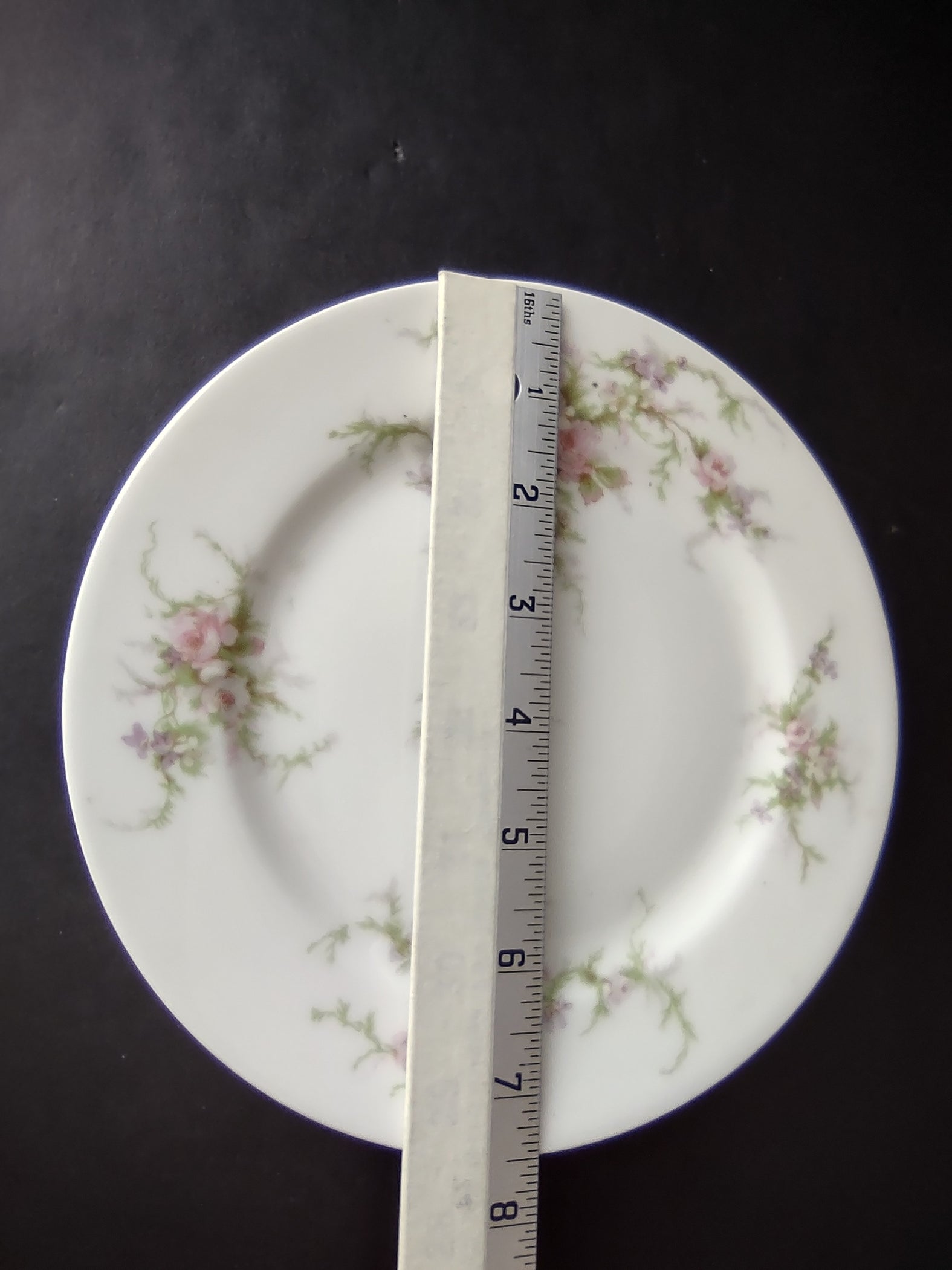 Haviland Limoges Dessert/Salad Plate Pink White Cabbage Rose Moss (lot 904)