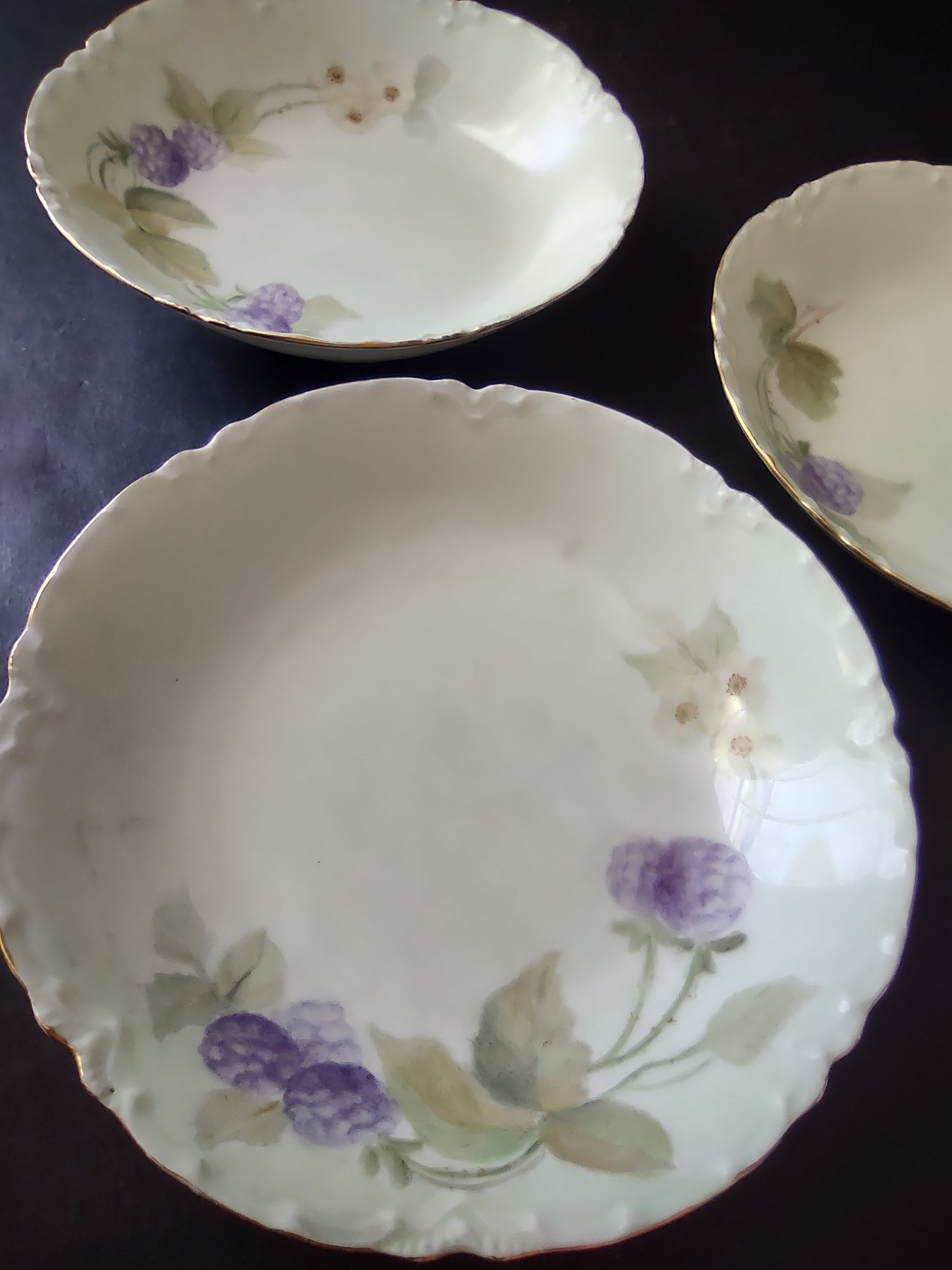 Haviland Limoges French Cottage Shabby Chic 3 x Blue Berry Bowl 5" (lot 1098)