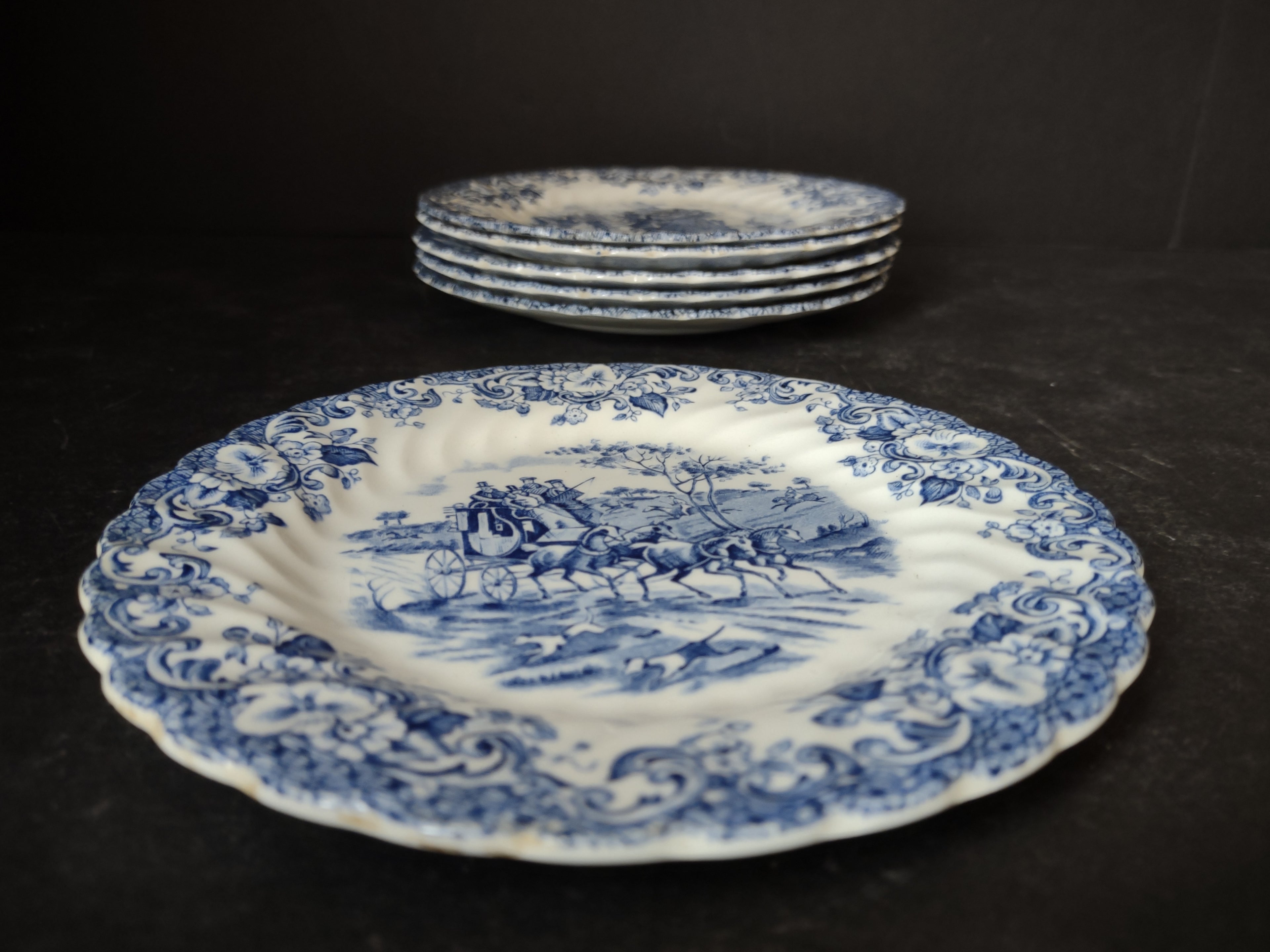 Vintage Ironstone Coaching Scenes Johnson Bros Bread Plate x 6 (lot 5564)