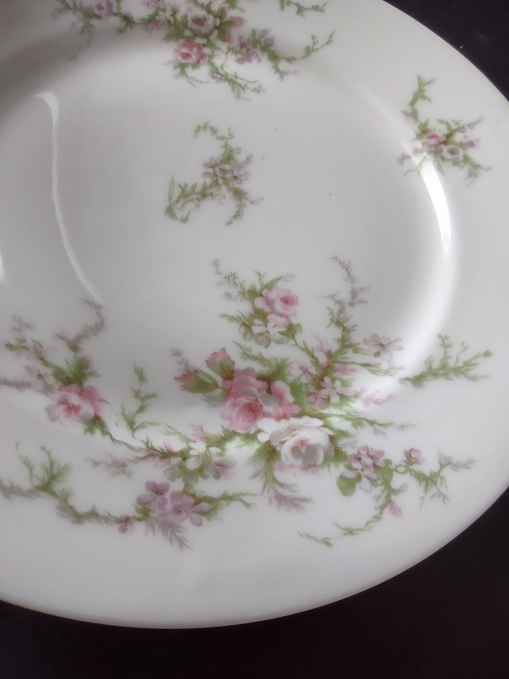 Haviland Limoges 2 x Dessert/Salad Plate Pink White Cabbage Rose Moss (lot 903)