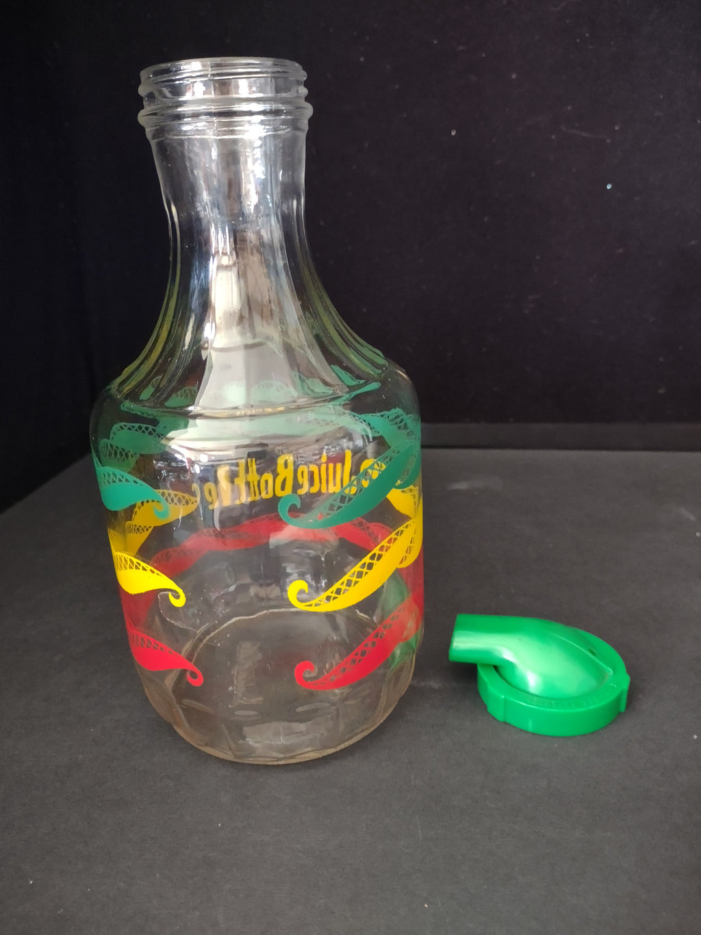 Vintage Duraglas 32 Oz Juice Bottle Clear Glass Red Yellow Green EZ Por (Lot5315