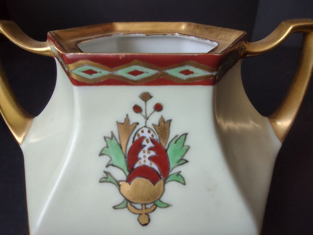 Limoges France Green Red Heavy Thick Gold Trim Sugar Dish Creamer Set (lot 712)