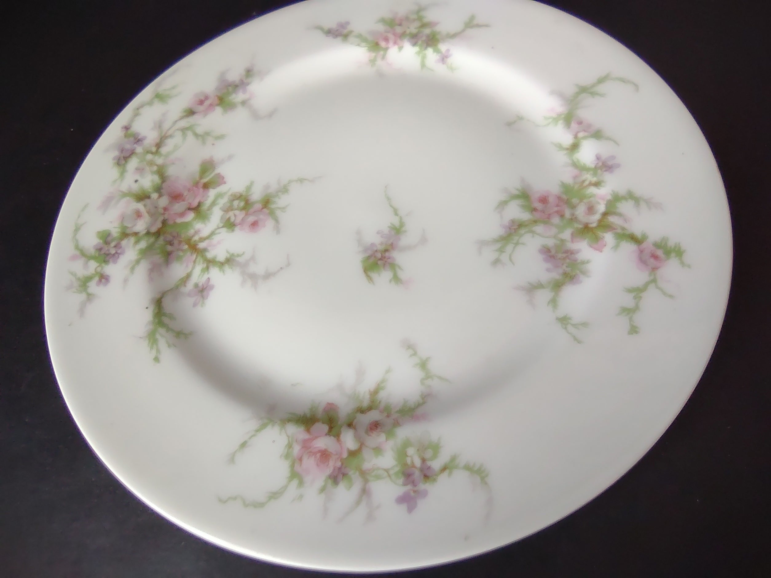 Haviland Limoges Dessert/Salad Plate Pink White Cabbage Rose Moss (lot 904)
