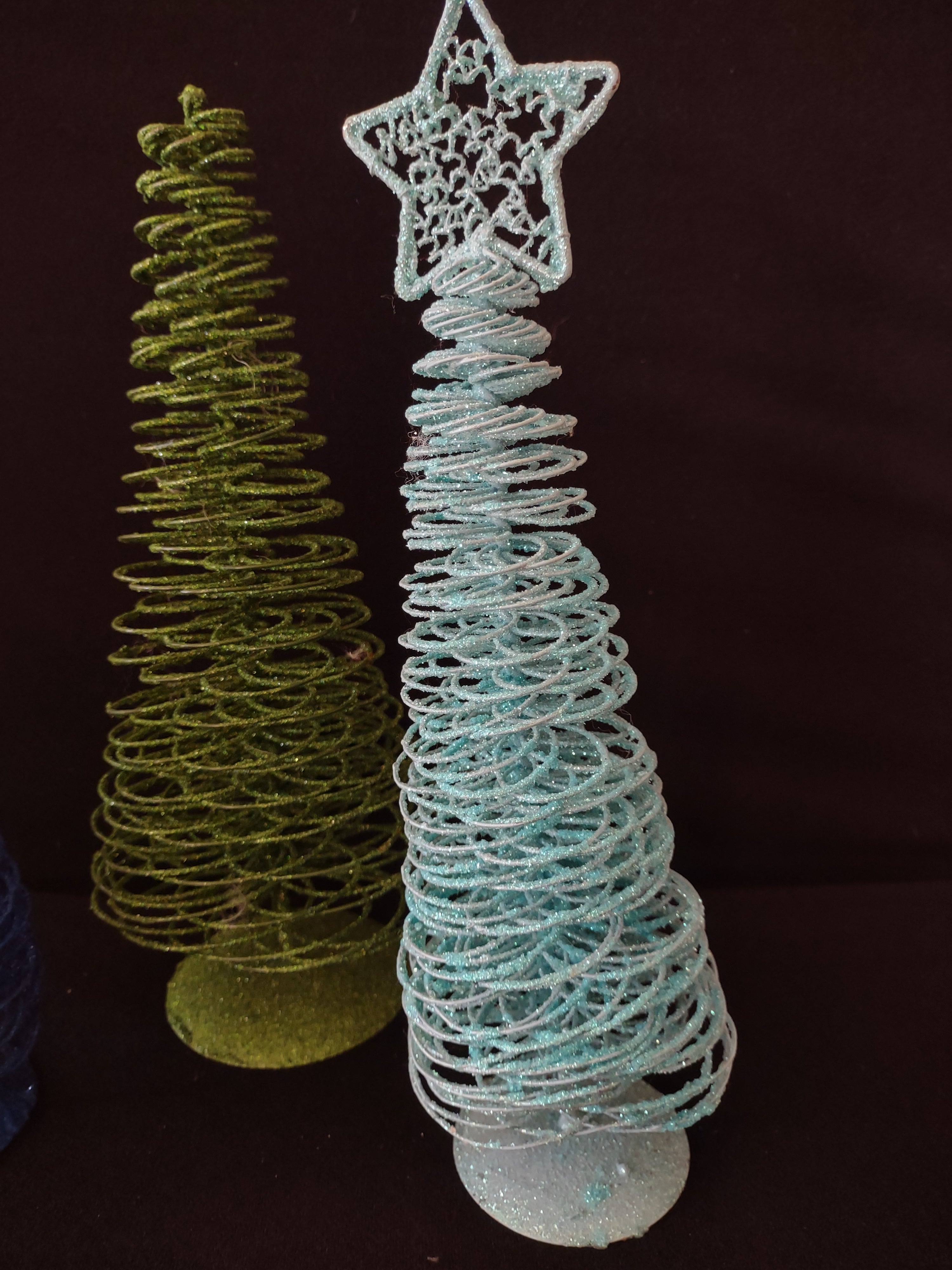 Vintage Christmas 12" Tree Glitter Sparkly Spiral Blue Turquoise x 3 (lot 3236)